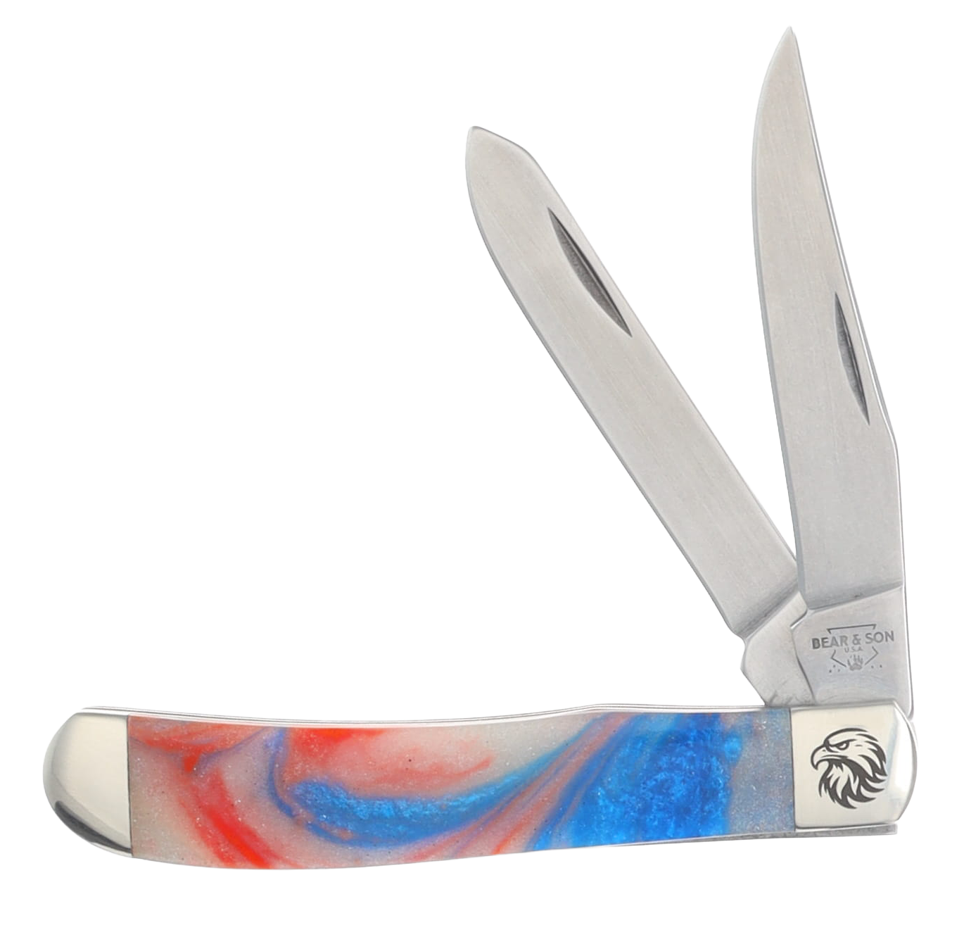 Bear & Son SMKW Exclusive Star-Spangled Firecracker Glow in the Dark and UV Reflective Trapper Folding Knife SSF07 View 1