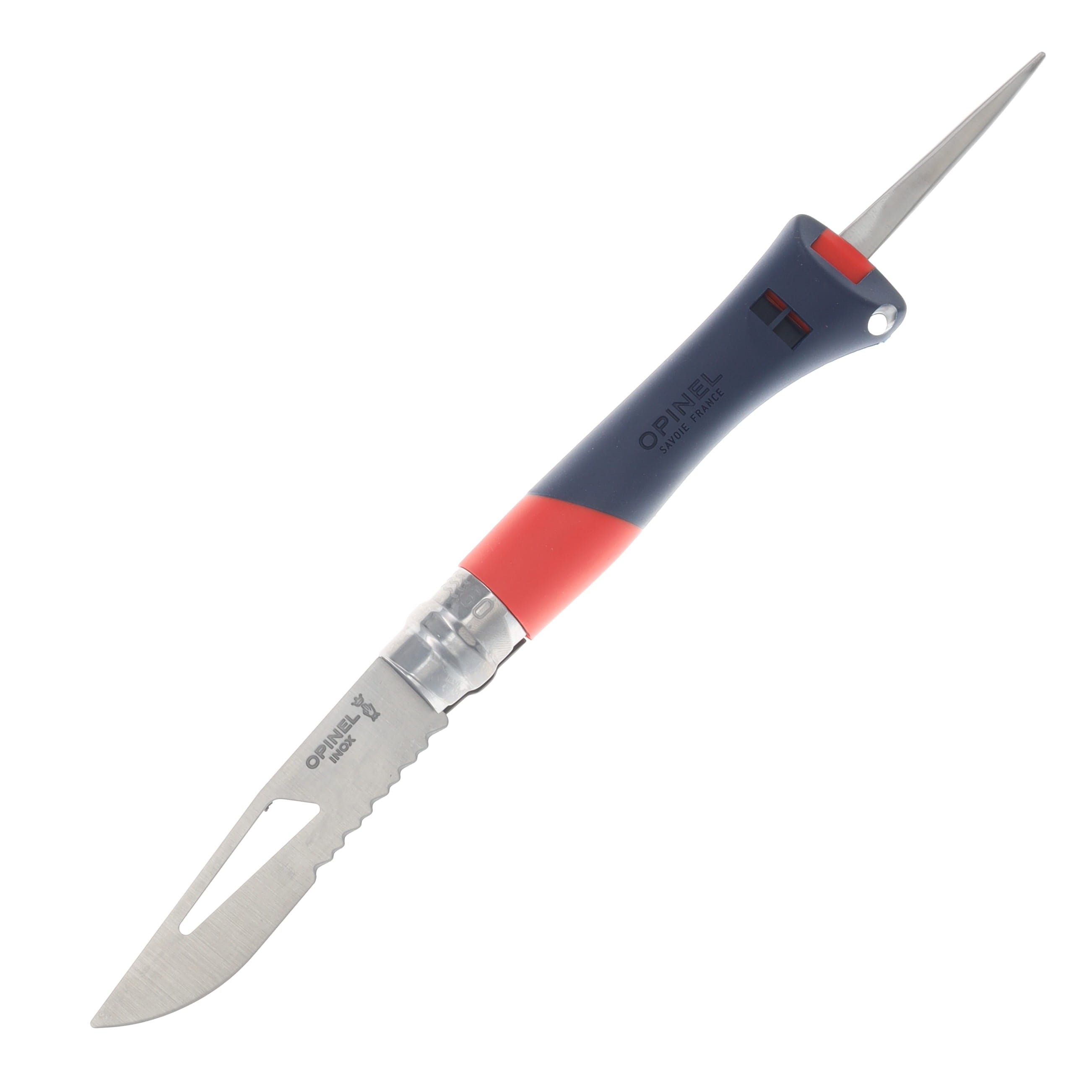 Opinel No. 09 Ocean Folding Knife Red W/Marlin Spike Part Serrate Blade OP003262 View 1
