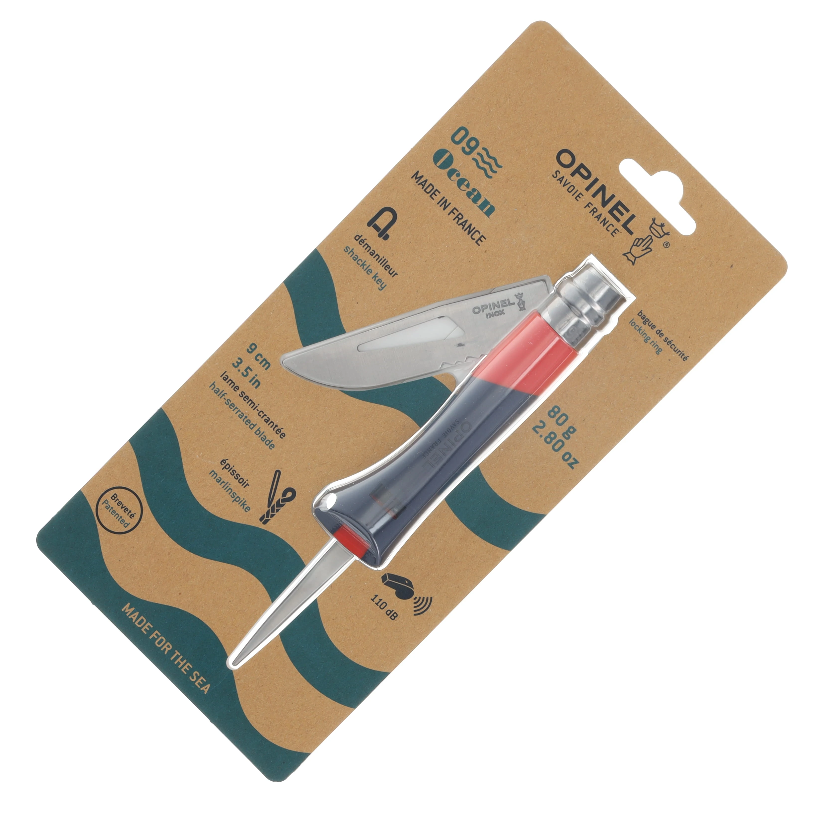 Opinel No. 09 Ocean Folding Knife Red W/Marlin Spike Part Serrate Blade OP003262 View 7