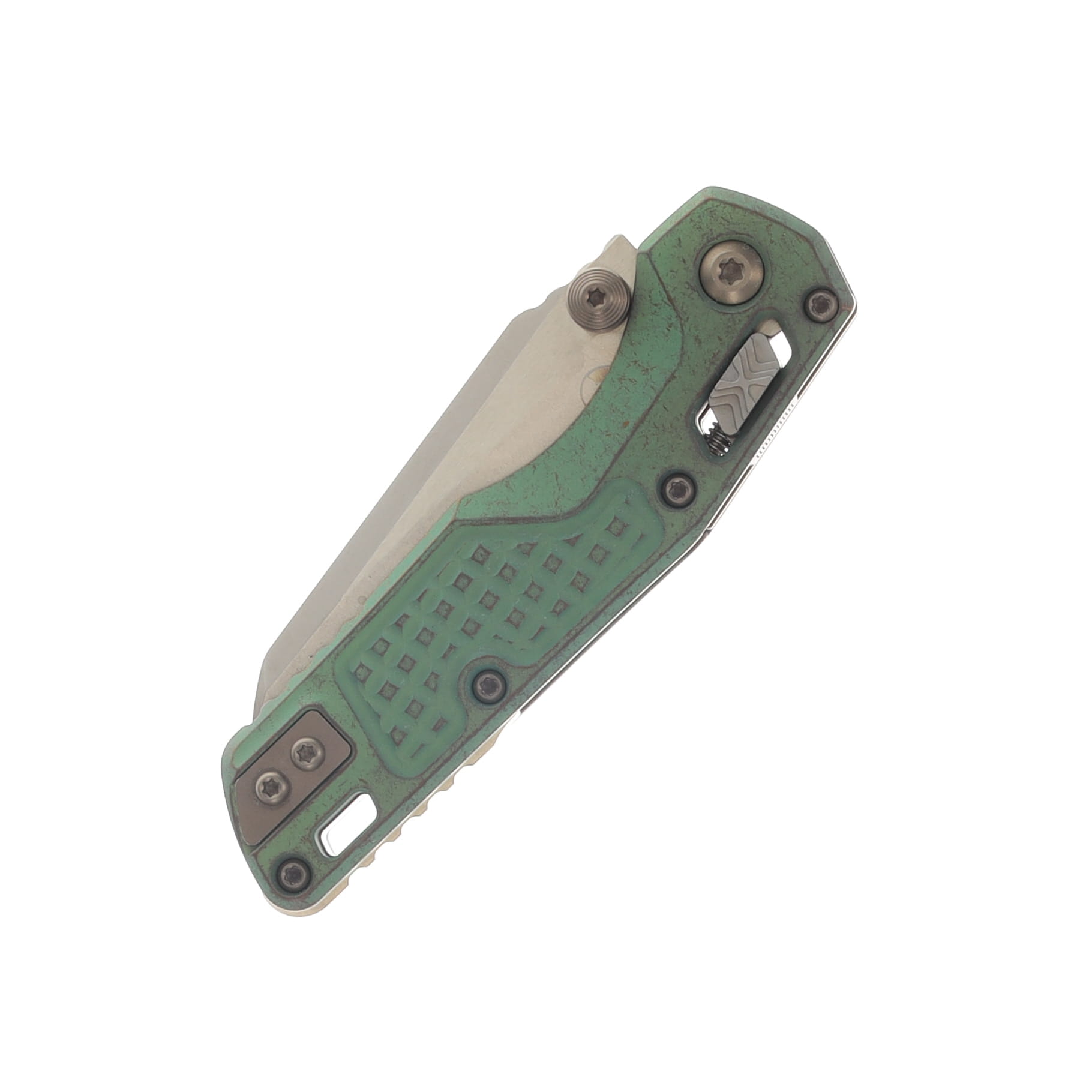 Marfione Select MSI Mini Serrated Bronze Stonewash M390MK Antique Green Anodized Frag Patterned Titanium with Bronze Titanium Accents MT210M15FRMS2 View 5