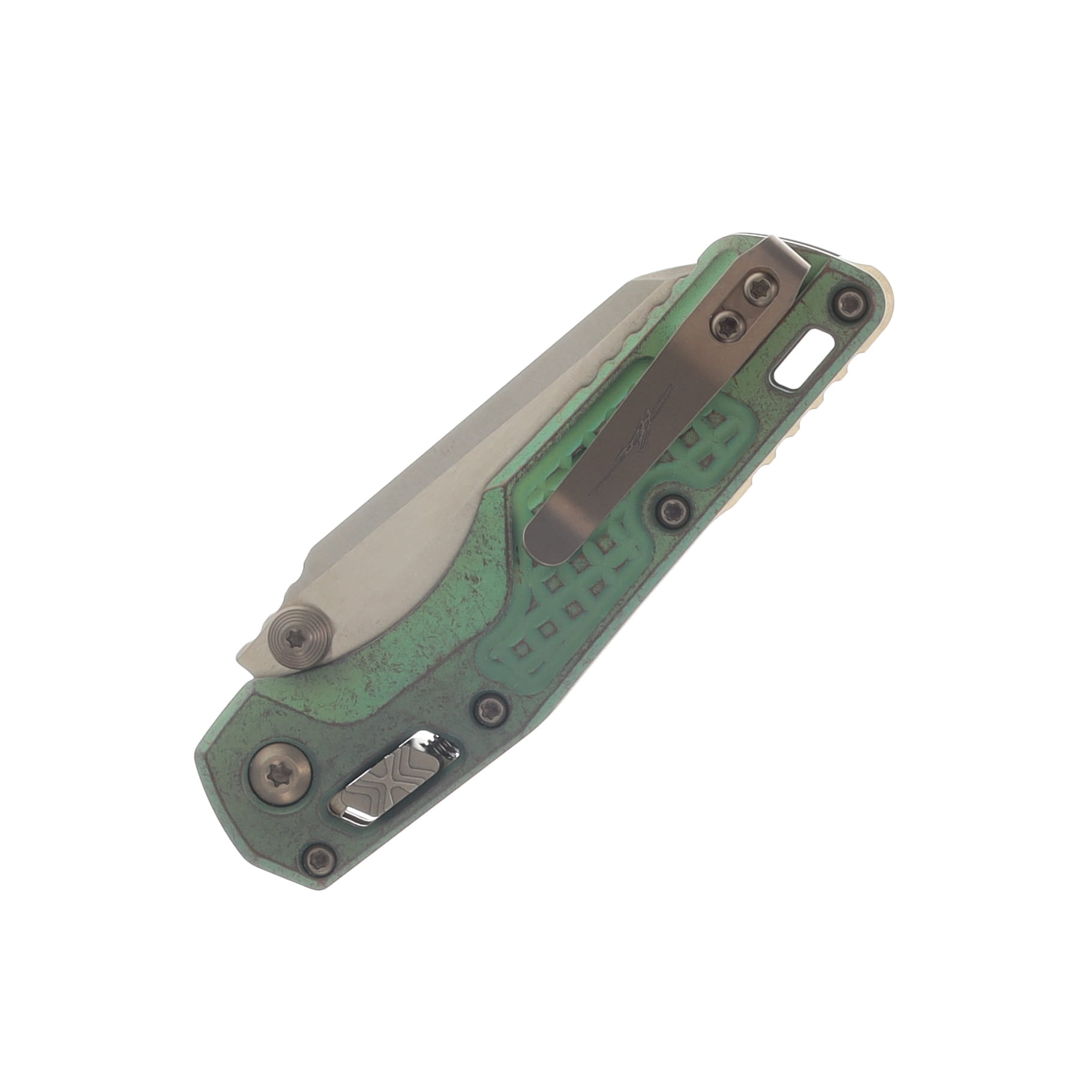 Marfione Select MSI Mini Serrated Bronze Stonewash M390MK Antique Green Anodized Frag Patterned Titanium with Bronze Titanium Accents MT210M15FRMS2 View 6