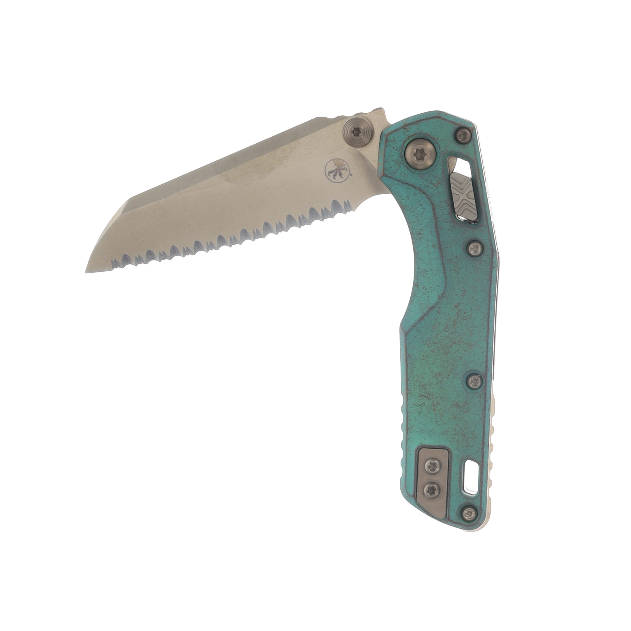 Marfione Select MSI Mini Serrated Bronze Stonewash M390MK Antique Green Anodized Slab Side Titanium with Bronze Titanium Accents MT210M15MS2 View 3