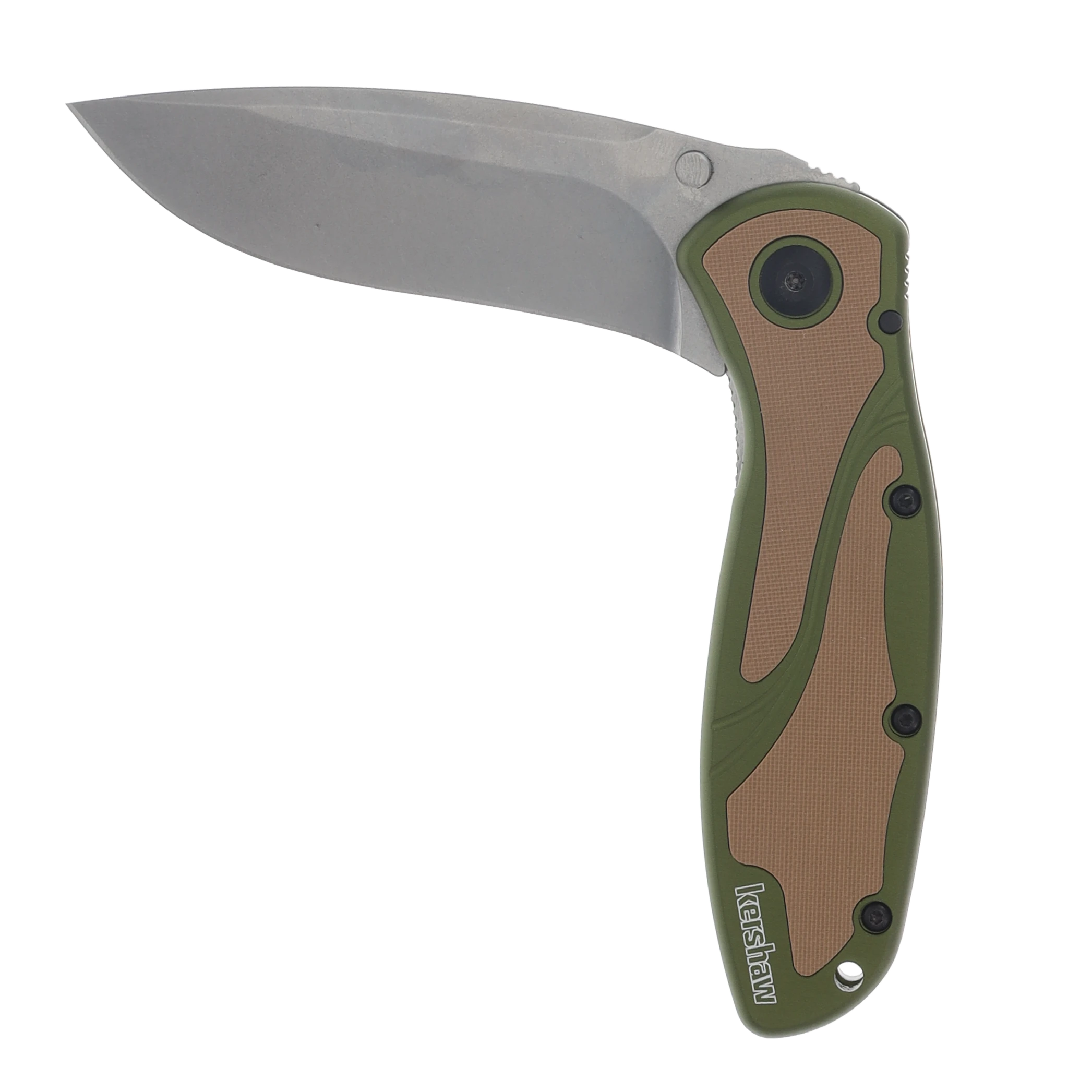 Kershaw SMKW Exclusive Blur Desert Warrior Folding Knife Olive Handle W/Tan G-10 Inlays Tan Clip Magnacut Blade KS1670OT View 8