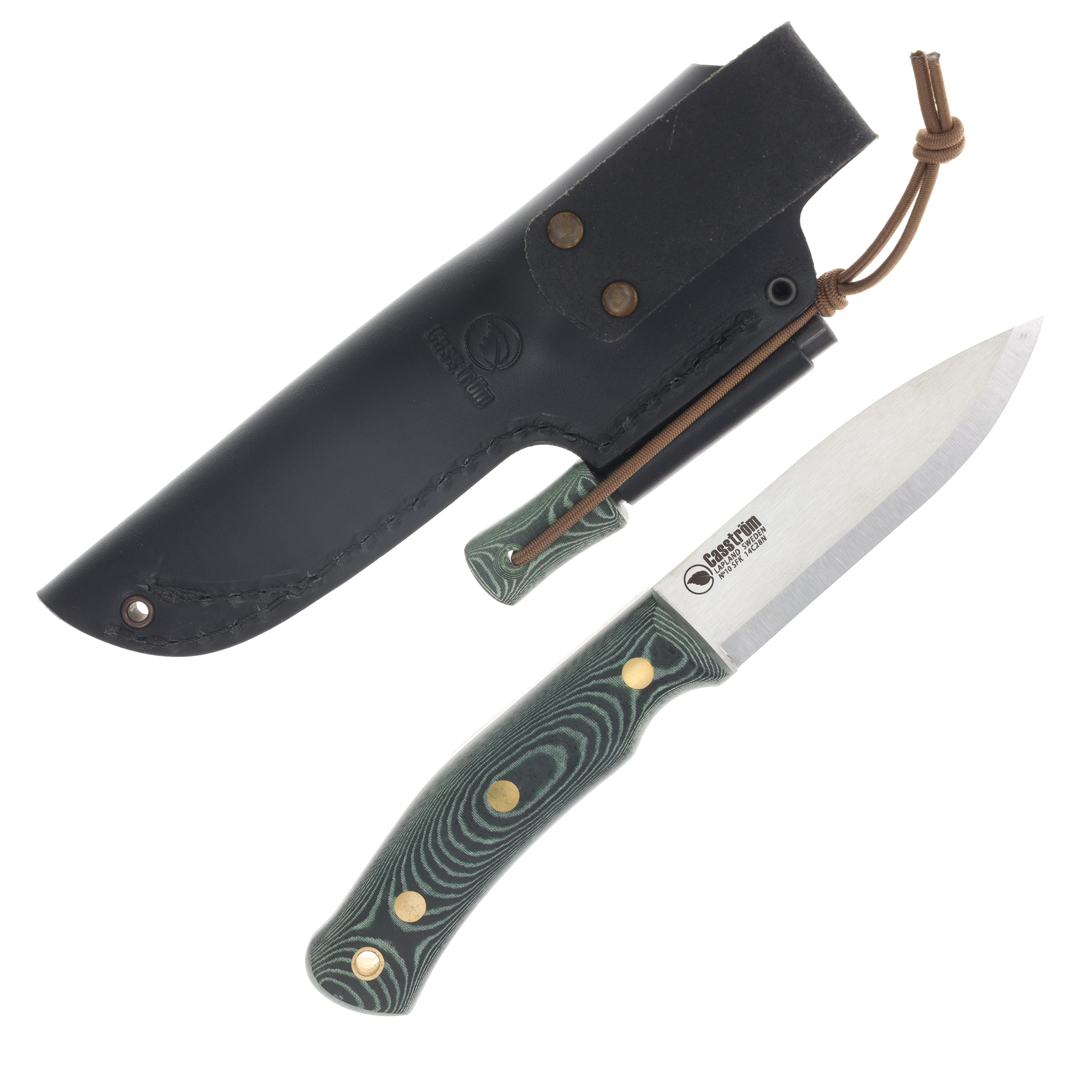 Casstrom No 10 SFK Fixed Blade Green Micarta Satin Scandi 14C28N W/Sheath View 2