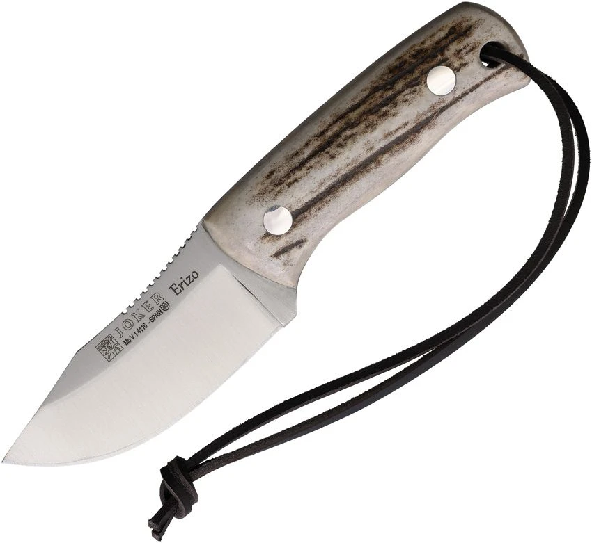 Joker Erizo Fixed Stag Bone Handle Satin 1.4116 Stainless Blade W/Leather Sheath JKRCC75 View 3