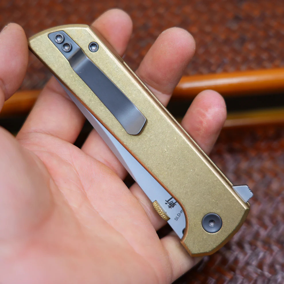 North Mountain Blade Chop 2 Button Lock Folder Aluminum Bronze W/Holes NMB2404BZH View 2