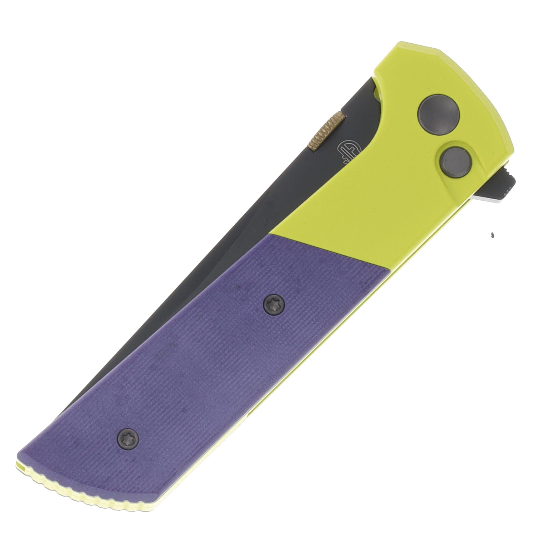 North Mountain Blade Chop 2 Button Lock Folder Purple-Yellow Cerakote Aluminum NMB2407PRGRD View 6