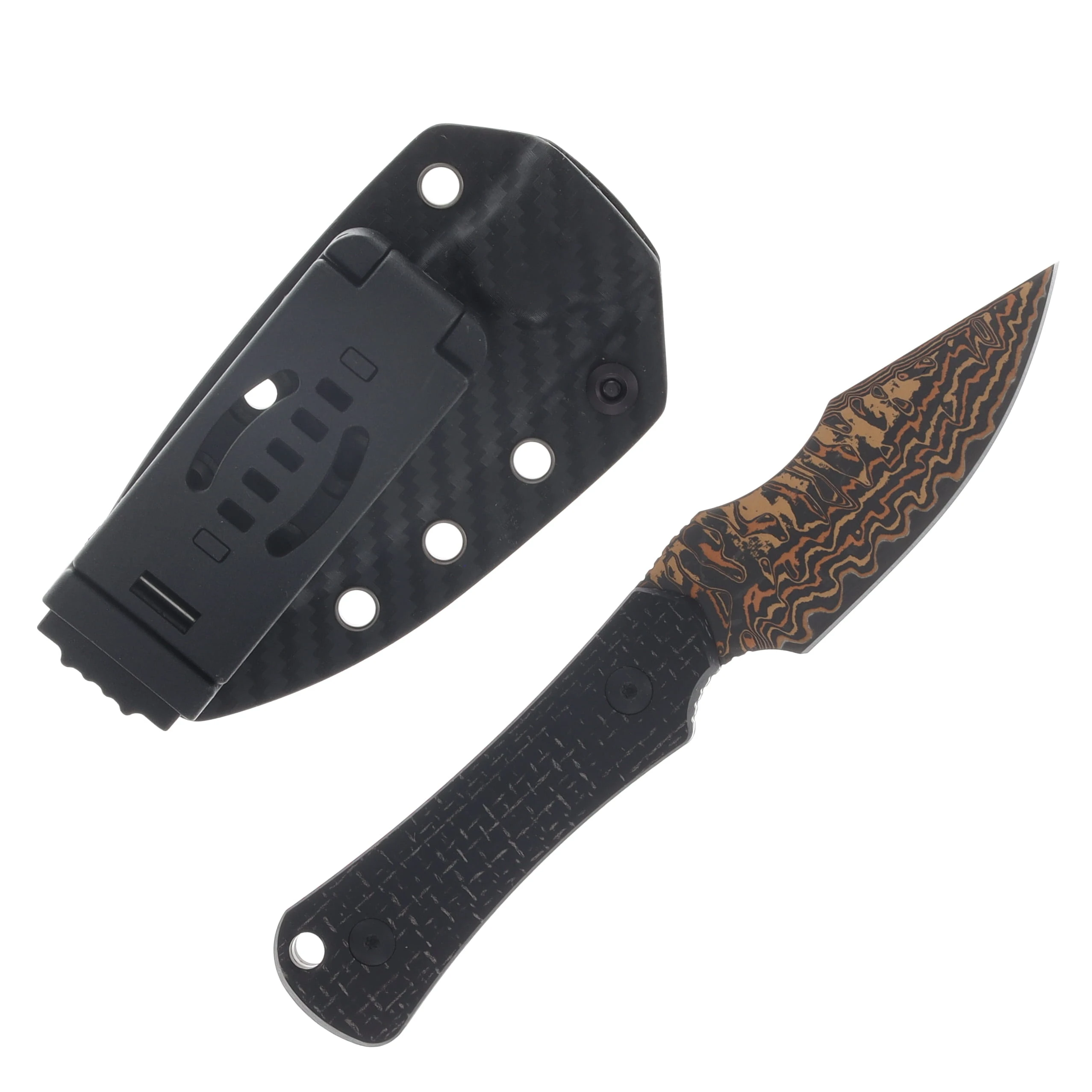 Kizer Bone Fixed Blade Knife Acid Washed Copper Damascus/Black Micarta 1122A2 View 2
