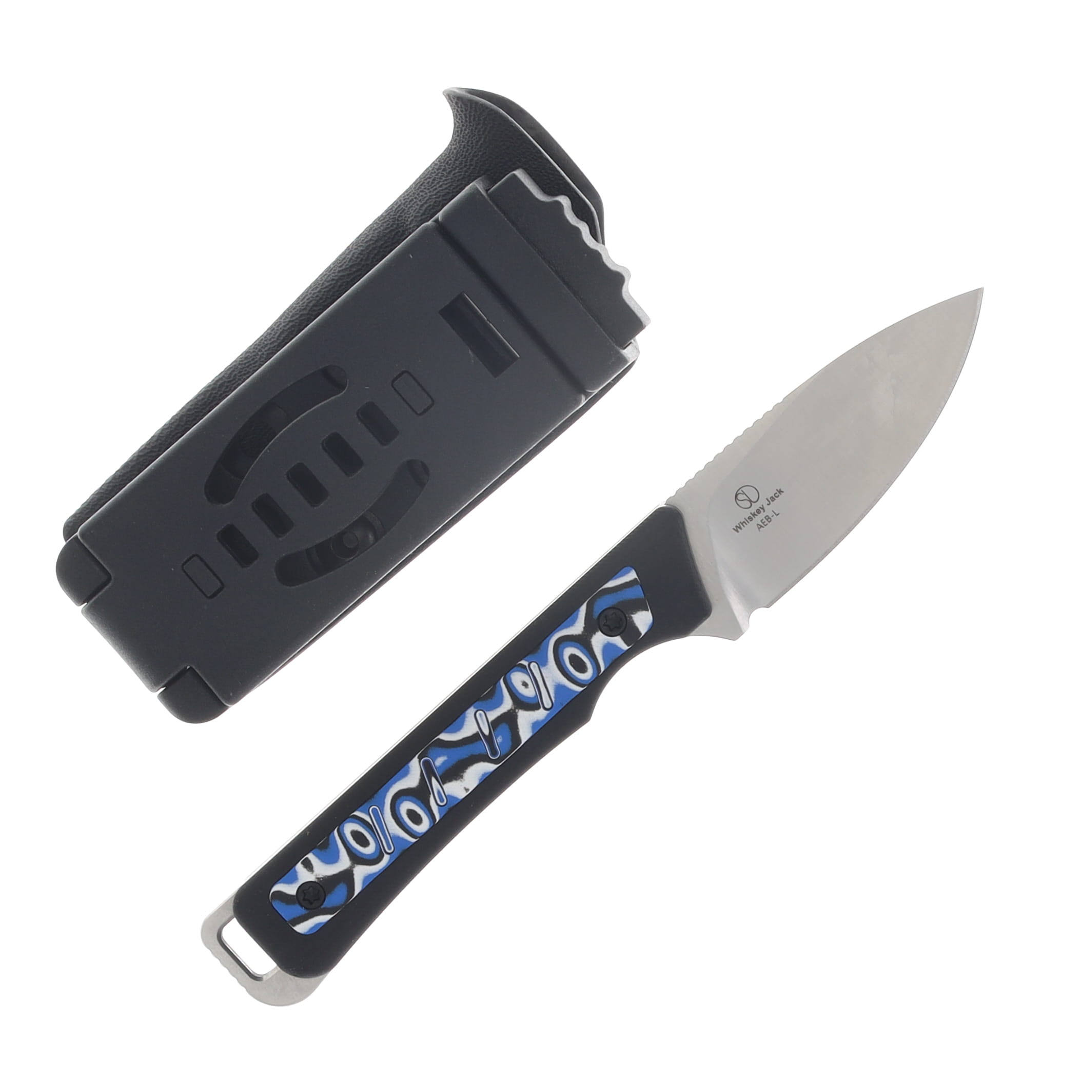 Kizer Whiskey Jack Fixed Blade Knife Satin AEB-L/Black, Blue & White Vortex Pattern Micarta 1108A6 View 2