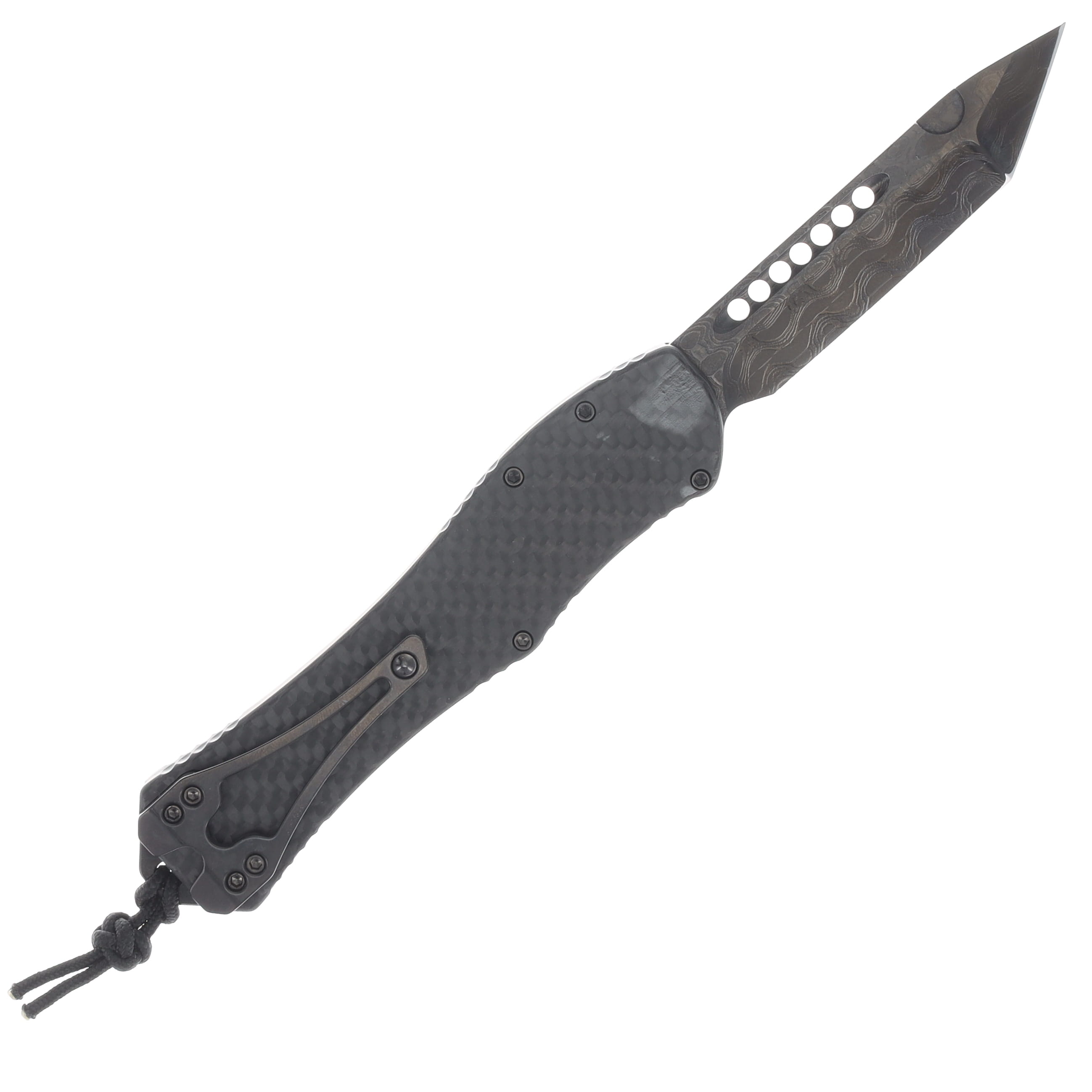Heretic Custom Hydra Single Action OTF Automatic DLC Vegas Forge Reptilian Damascus Tanto/Carbon Fiber Chassis with DLC Hardware BSTX26002 View 2