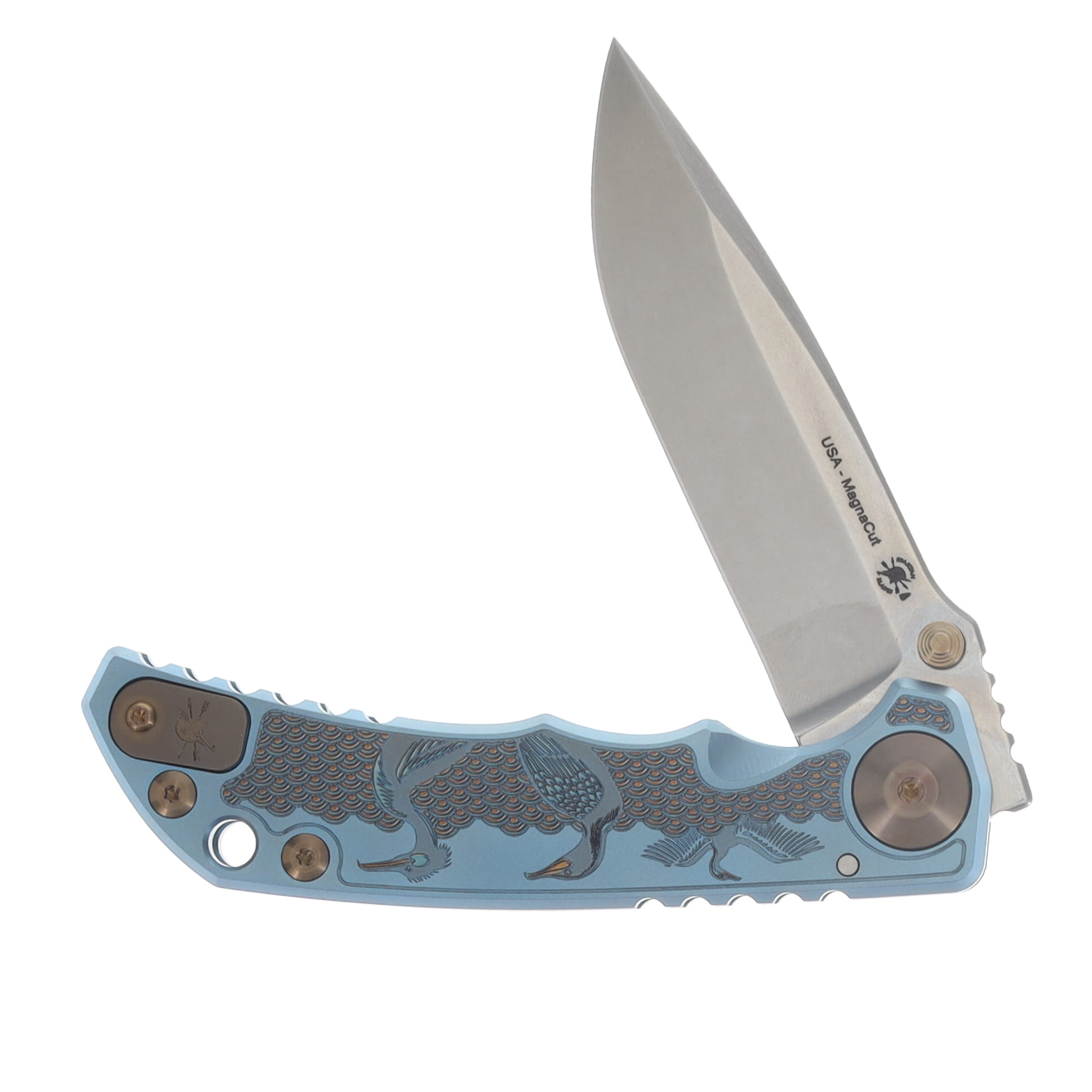 Spartan Harsey Folder Sea Raven Engraved Titanium CPM MagnaCut