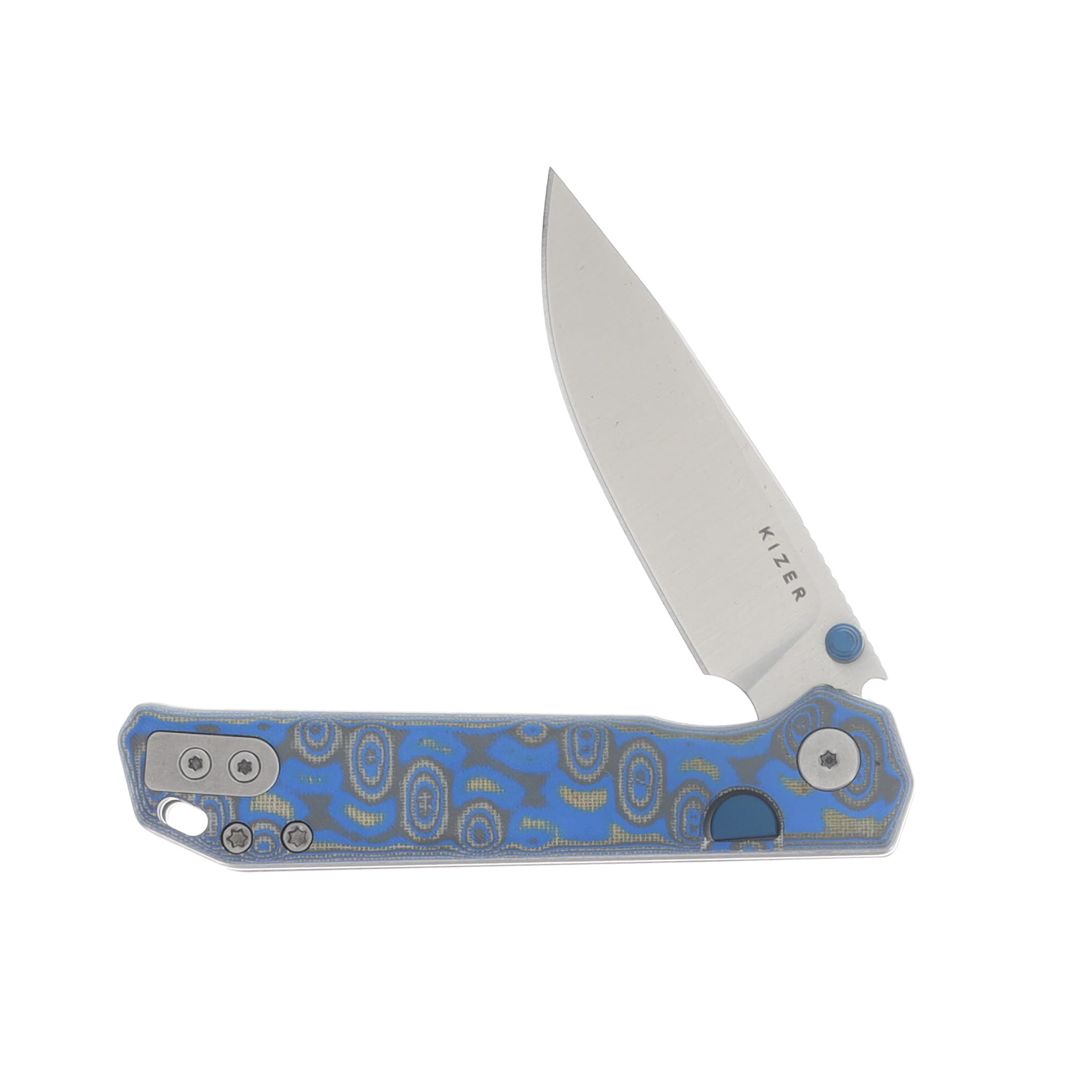 Kizer Begleiter 2.9 Folding Knife Satin BD1N/Blue Vortex Pattern Micarta V3458.2BDA1 View 3