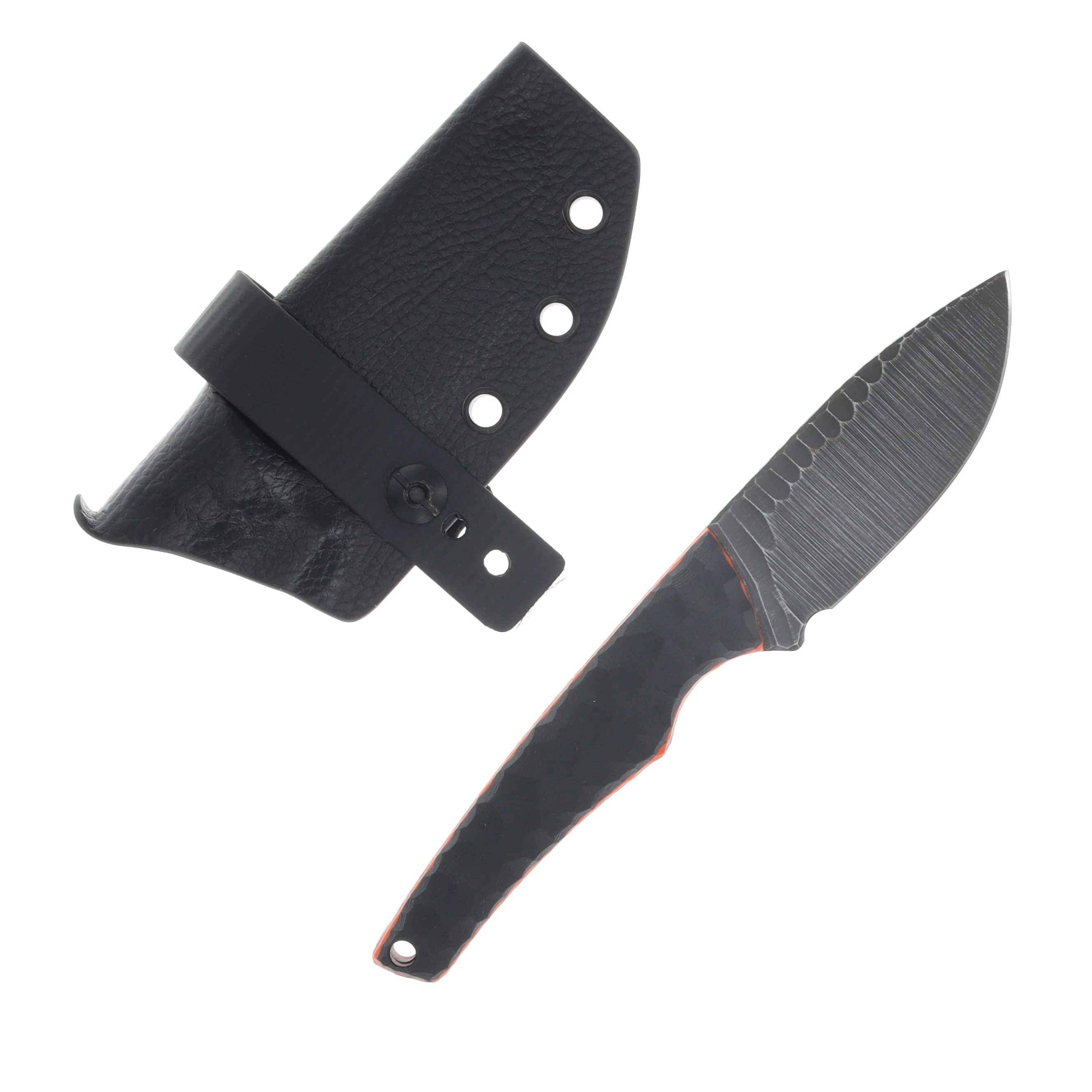 NO7 Knife Company Prodigy Fixed Blade Black G10 Orange Liners Black Pins W/Sheath NO7PRODIGY-BLAG10-ORA-BP View 2
