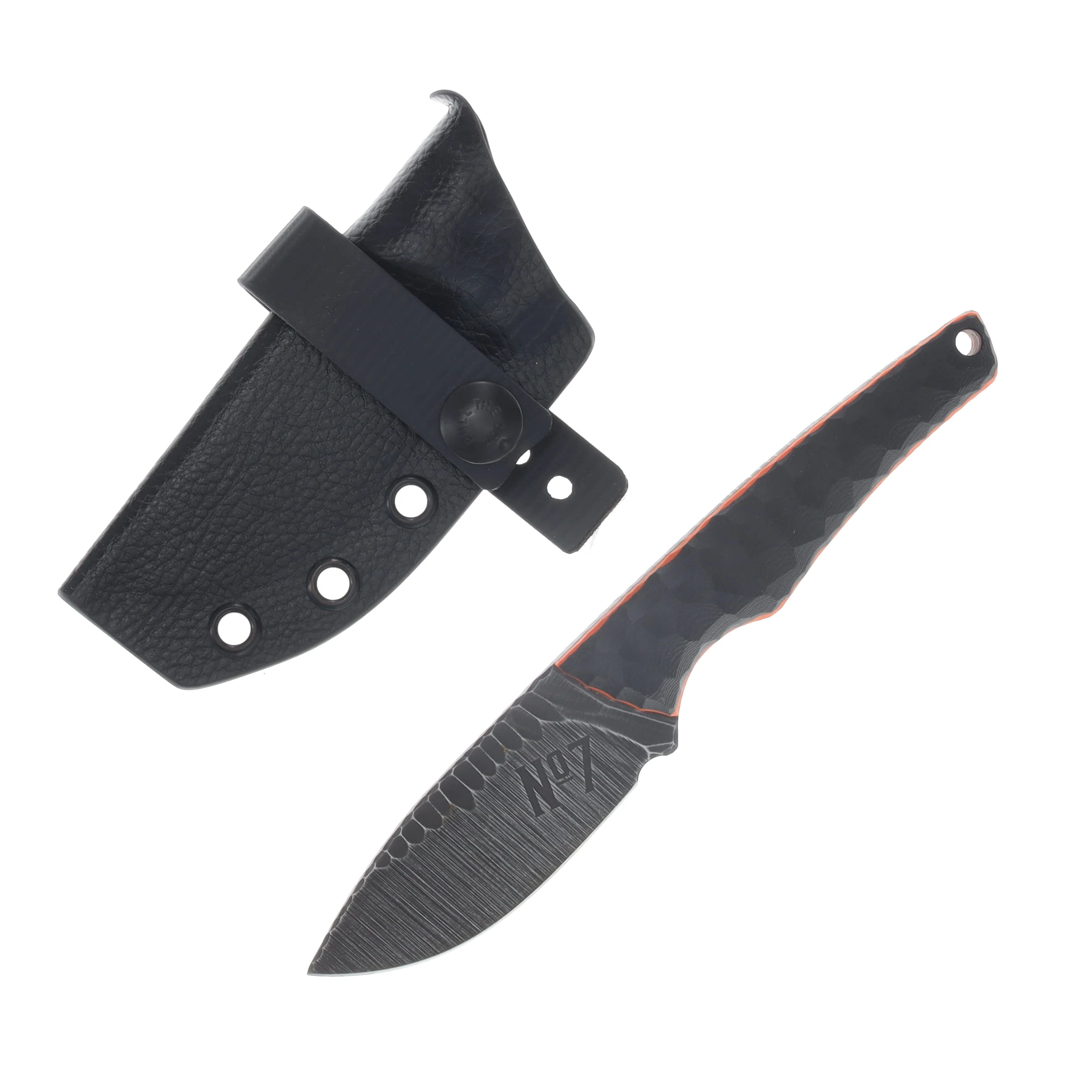 NO7 Knife Company Prodigy Fixed Blade Black G10 Orange Liners Black Pins W/Sheath NO7PRODIGY-BLAG10-ORA-BP View 1