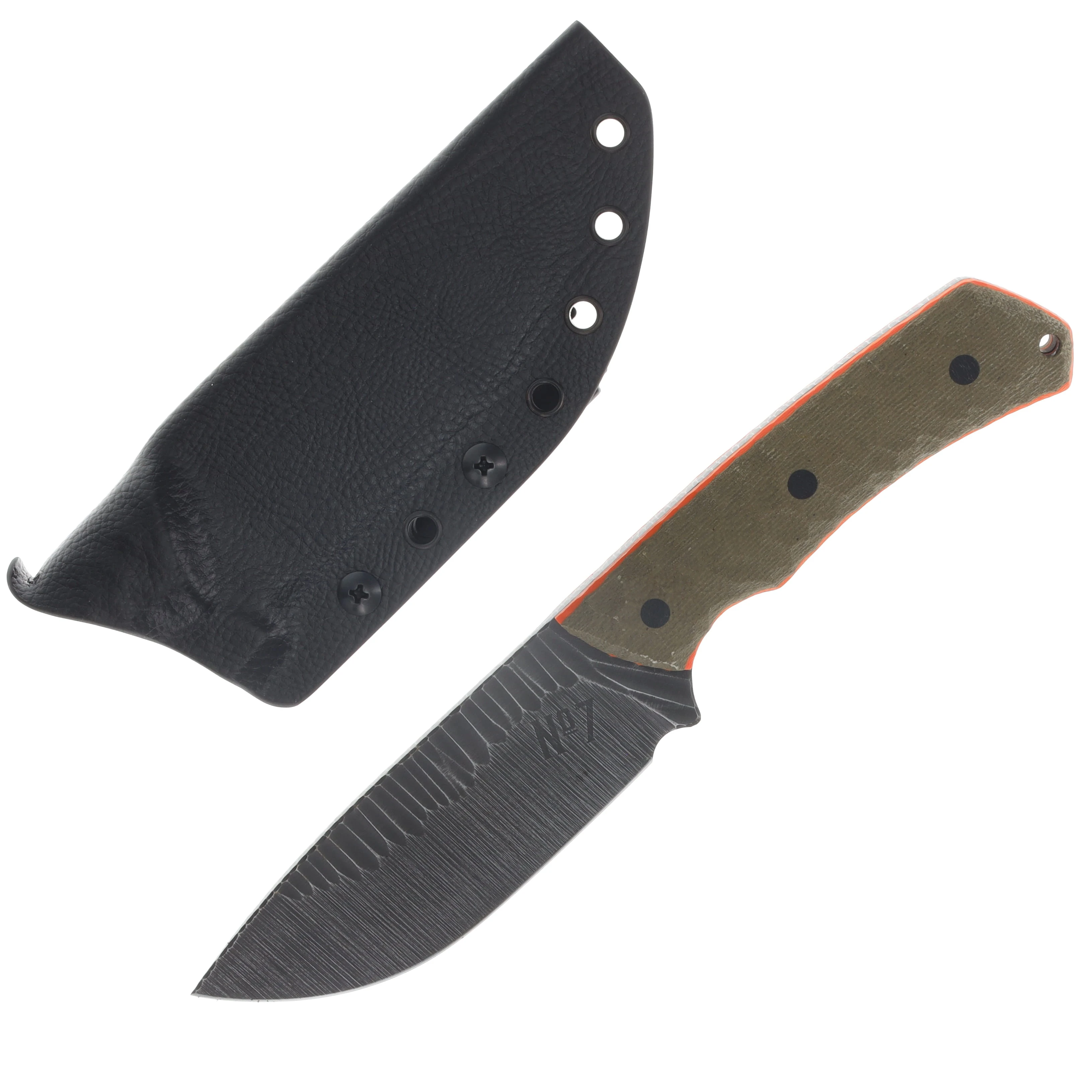 NO7 Knife Company Outland Fixed Blade OD Canvas Orange Liners Black Pins W/Sheath NO7OUTLAND-ODCAN-ORA-BP View 1