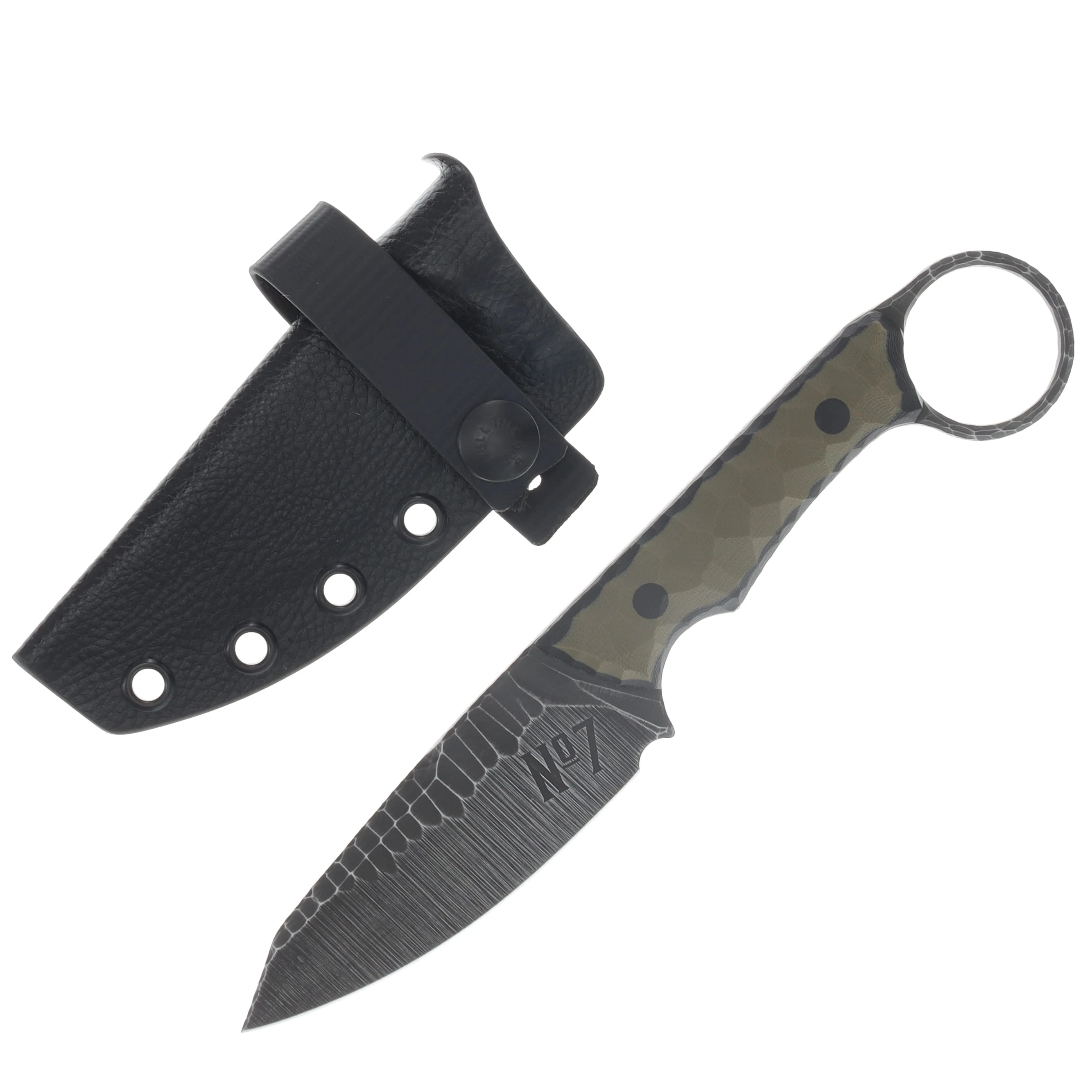 NO7 Knife Company Viper Fixed Blade OD Canvas Black Liners Black Pins W/Thumb Ring NO7VIPER-ODCAN-BLA-BP View 1