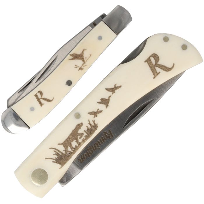 Remington Mallard Duck White Smooth Bone Lockback and Peanut Folding Knife Gift Set with Collector Tin R15686 View 2