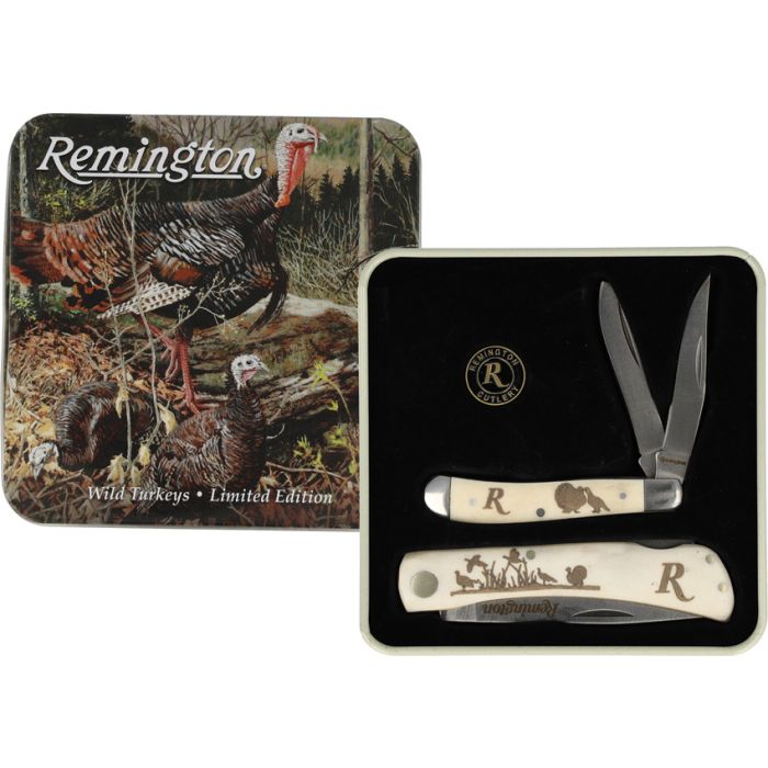 Remington Turkey White Smooth Bone Lockback and Peanut Gift Set with Collector Tin R15687 View 1