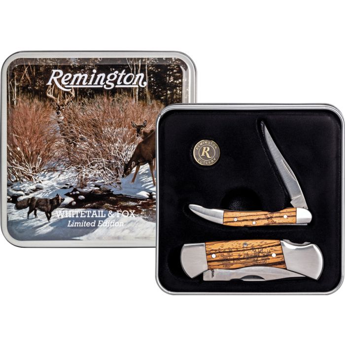 Remington Whitetail & Fox Olive Wood Lockback and Toothpick Gift Set with Collector Tin R15716 View 1