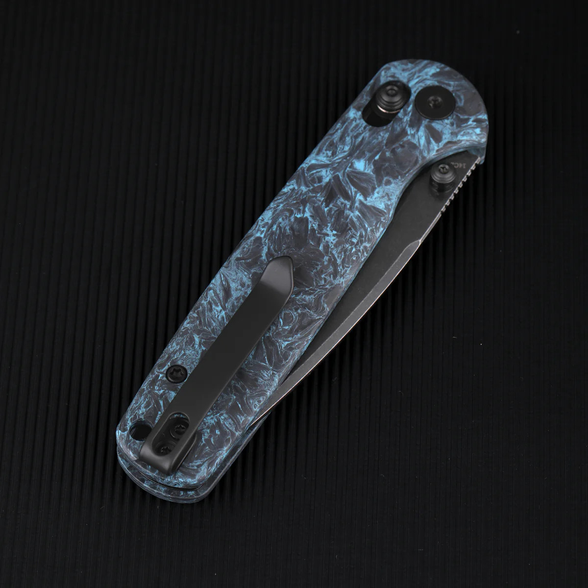 Wixco Drax II Folding Knife Black STN WSH 14C28N Blade Blue Shredded Carbon Fiber Handle WX10-DNV View 2
