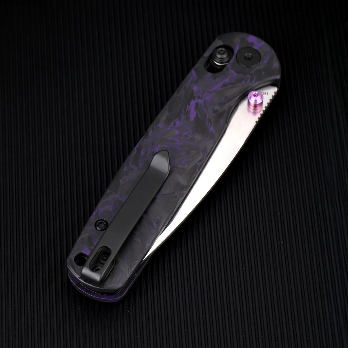 Wixco Drax II Folding Knife STN WSH 14C28N Blade Purple Shredded Carbon Fiber Handle WX10-ENV View 2