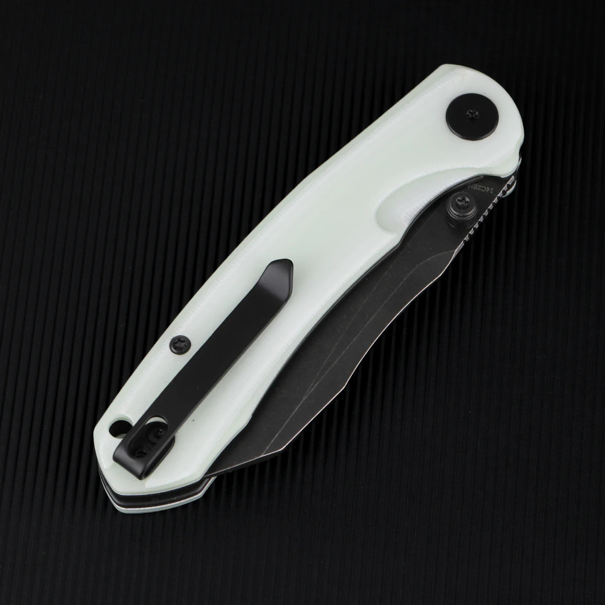 Wixco Axor Folding Knife Black Stonewash 14C28N Blade White Jade G10 Handle WX15-D View 2