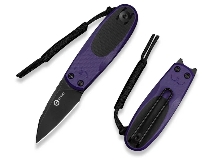 CIVIVI Purr Slipjoint Flipper Folding Knife Black Stonewash Nitro V/Purple and Black G-10 C25054-3 View 1