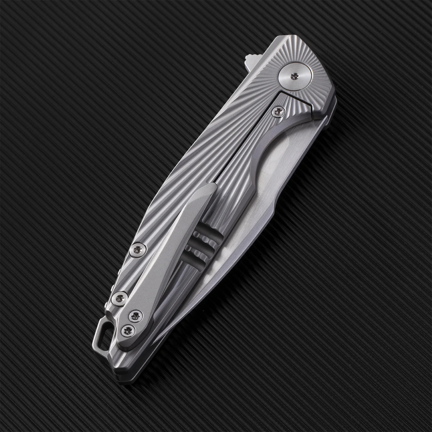 Ferramonster Aurora Rays Folder Hand Rubbed Satin M390 Blade Grey TI Handle FM23002 - A View 2