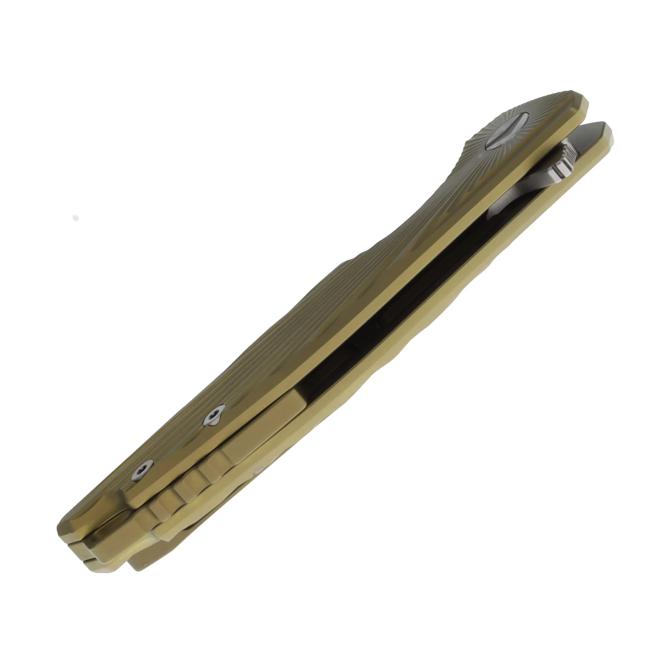 Ferramonster Aurora Rays Folder Stonewash M390 Blade Gold Titanium Handle FM23002 - B View 7