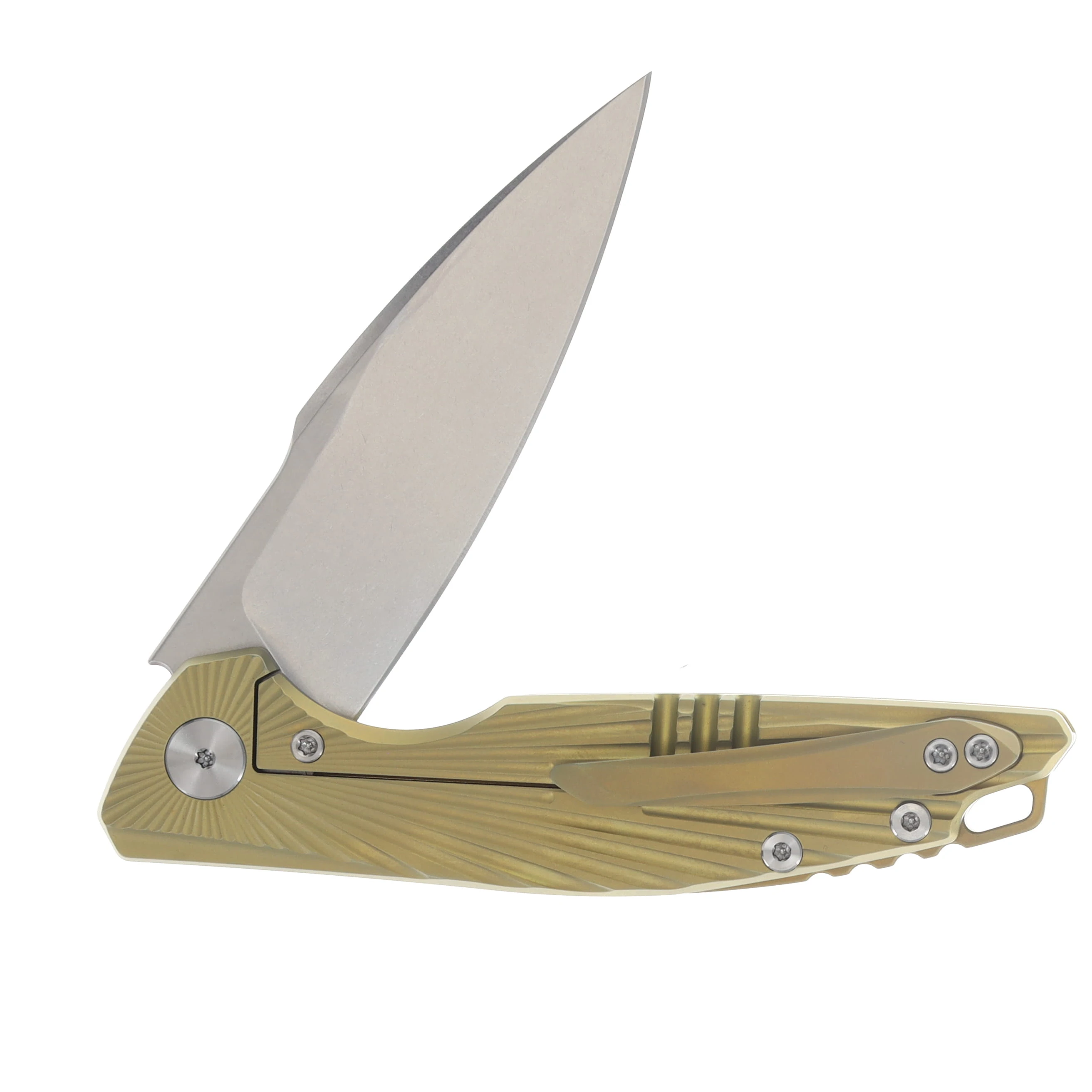 Ferramonster Aurora Rays Folder Stonewash M390 Blade Gold Titanium Handle FM23002 - B View 4