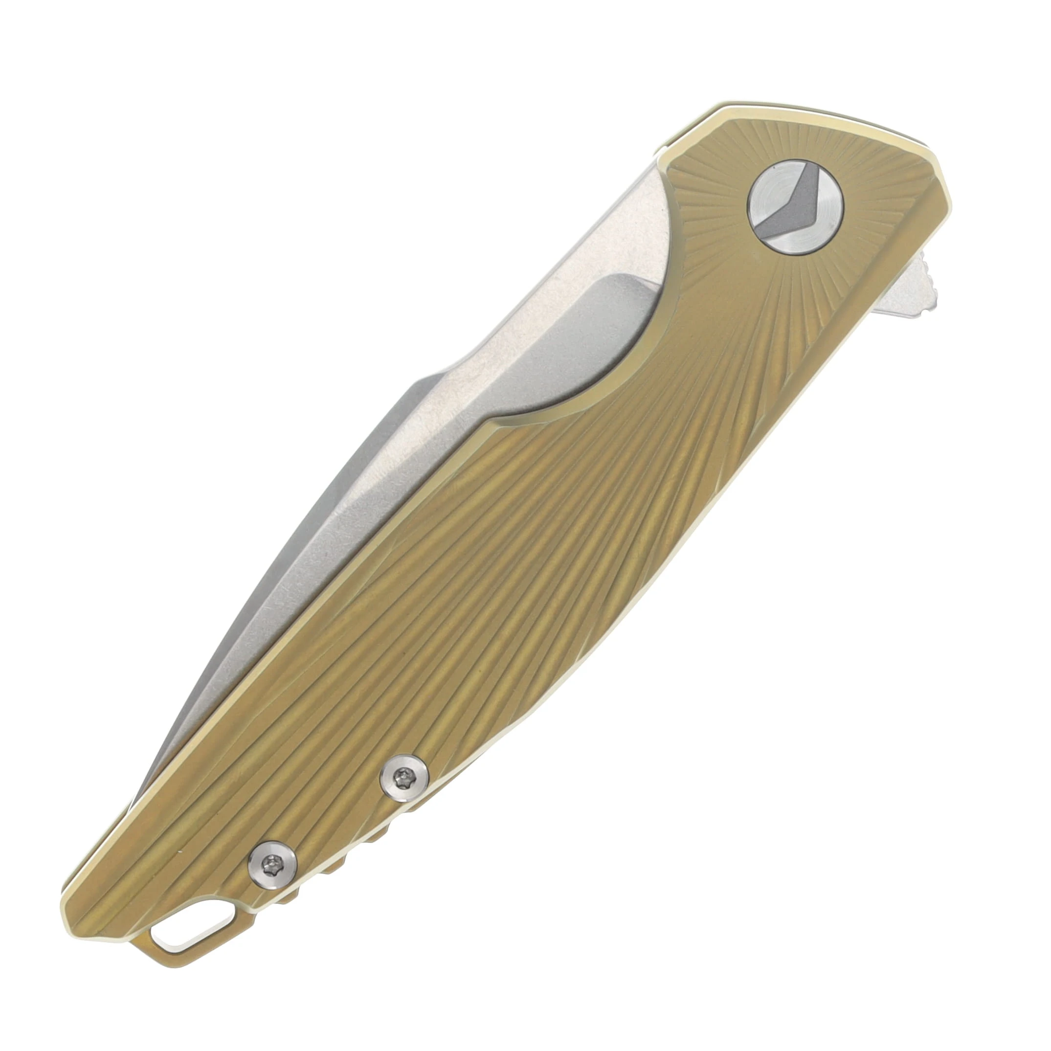 Ferramonster Aurora Rays Folder Stonewash M390 Blade Gold Titanium Handle FM23002 - B View 5