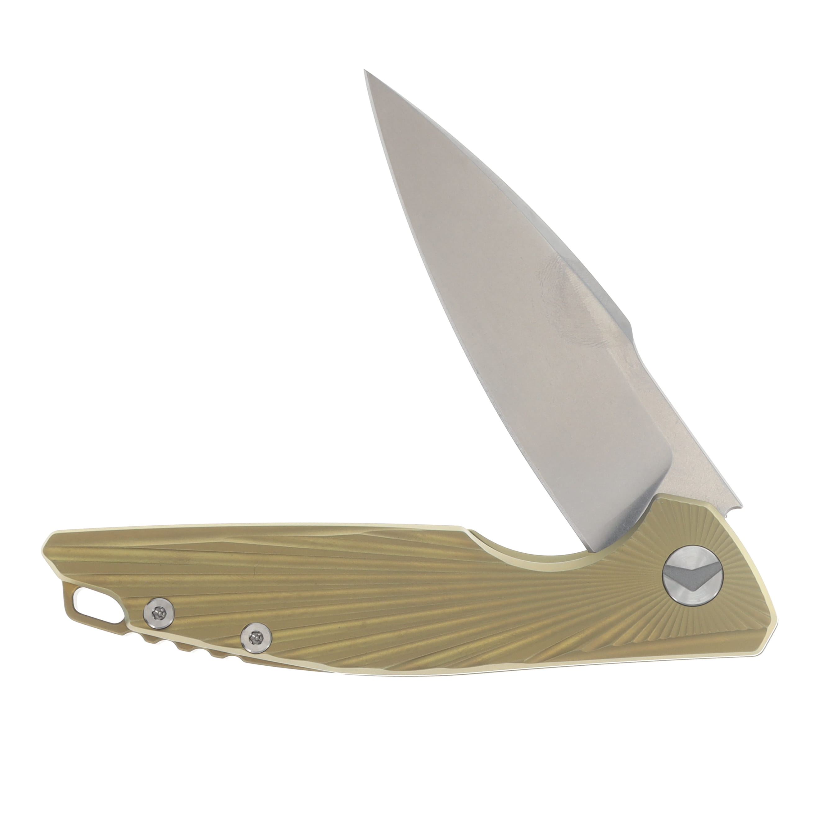 Ferramonster Aurora Rays Folder Stonewash M390 Blade Gold Titanium Handle FM23002 - B View 3