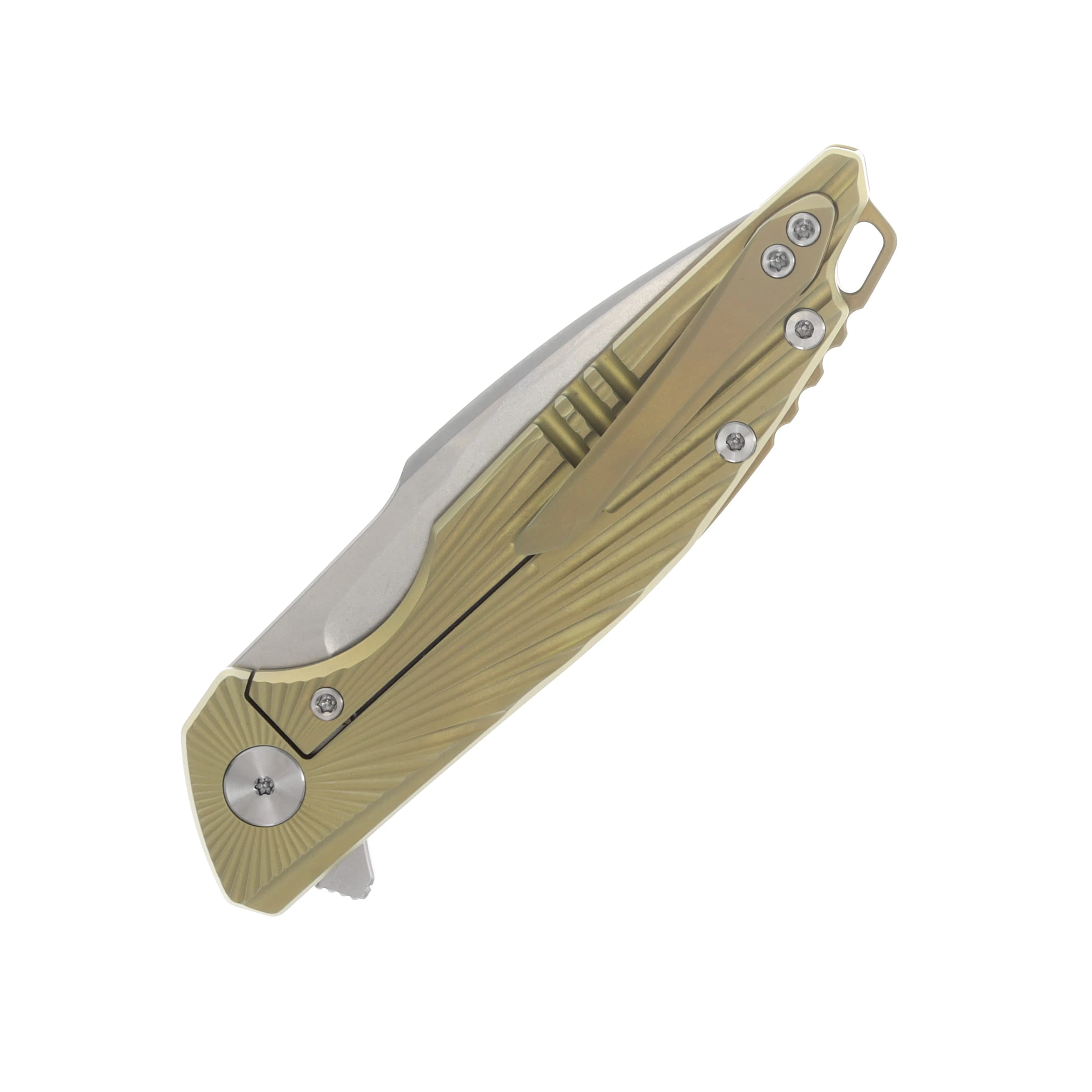 Ferramonster Aurora Rays Folder Stonewash M390 Blade Gold Titanium Handle FM23002 - B View 6