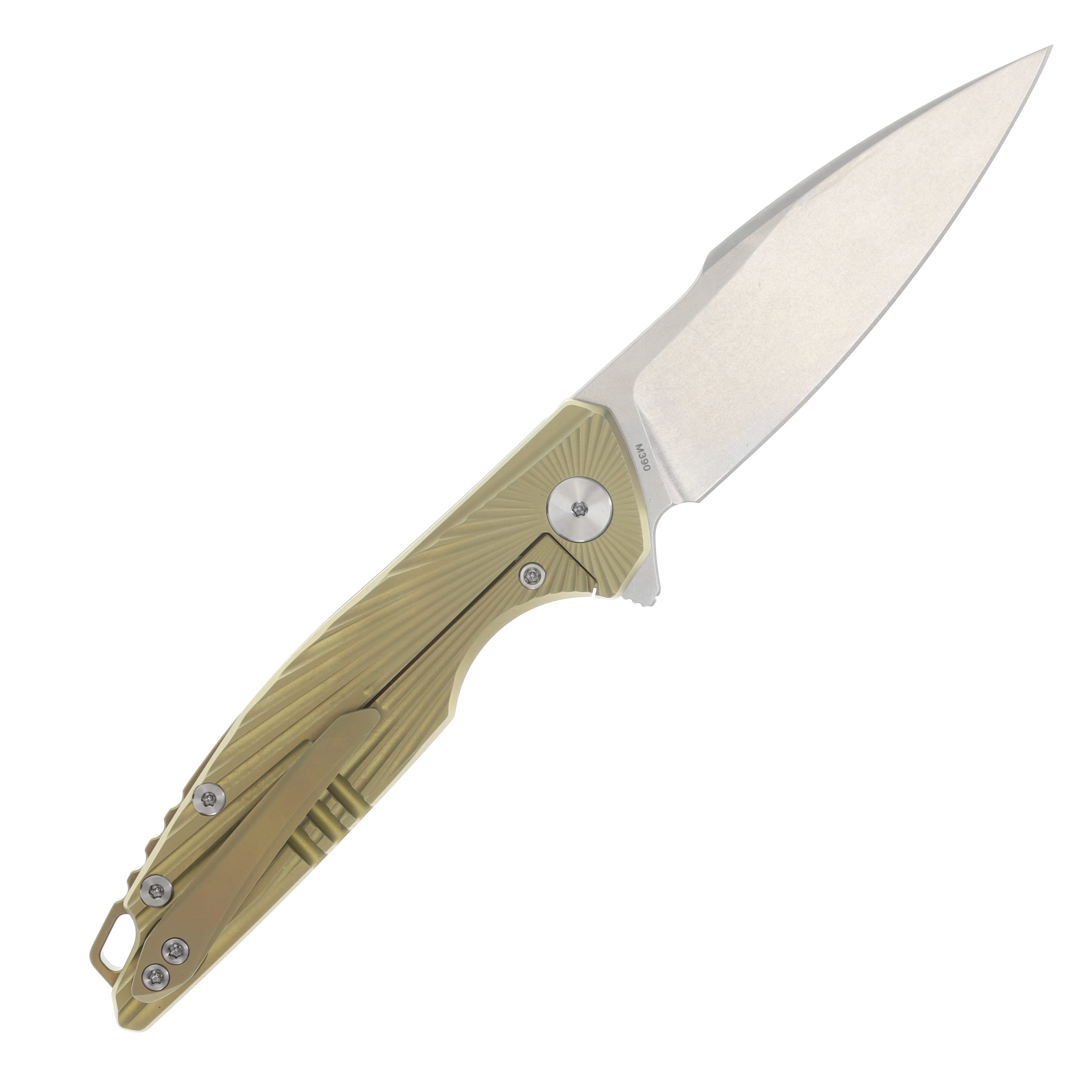 Ferramonster Aurora Rays Folder Stonewash M390 Blade Gold Titanium Handle FM23002 - B View 2