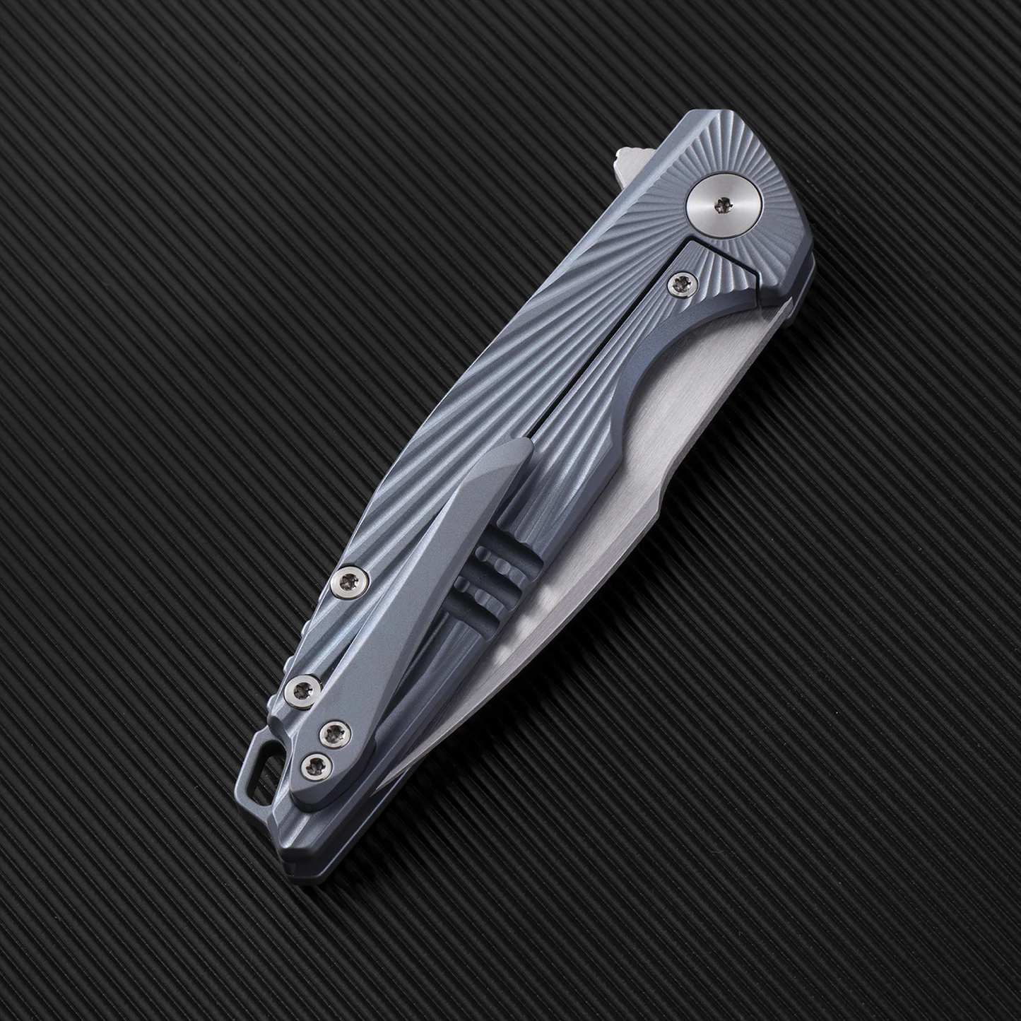 Ferramonster Aurora Rays Folder Hand Rubbed Satin M390 Blade Blue TI Handle FM23002 - D View 11