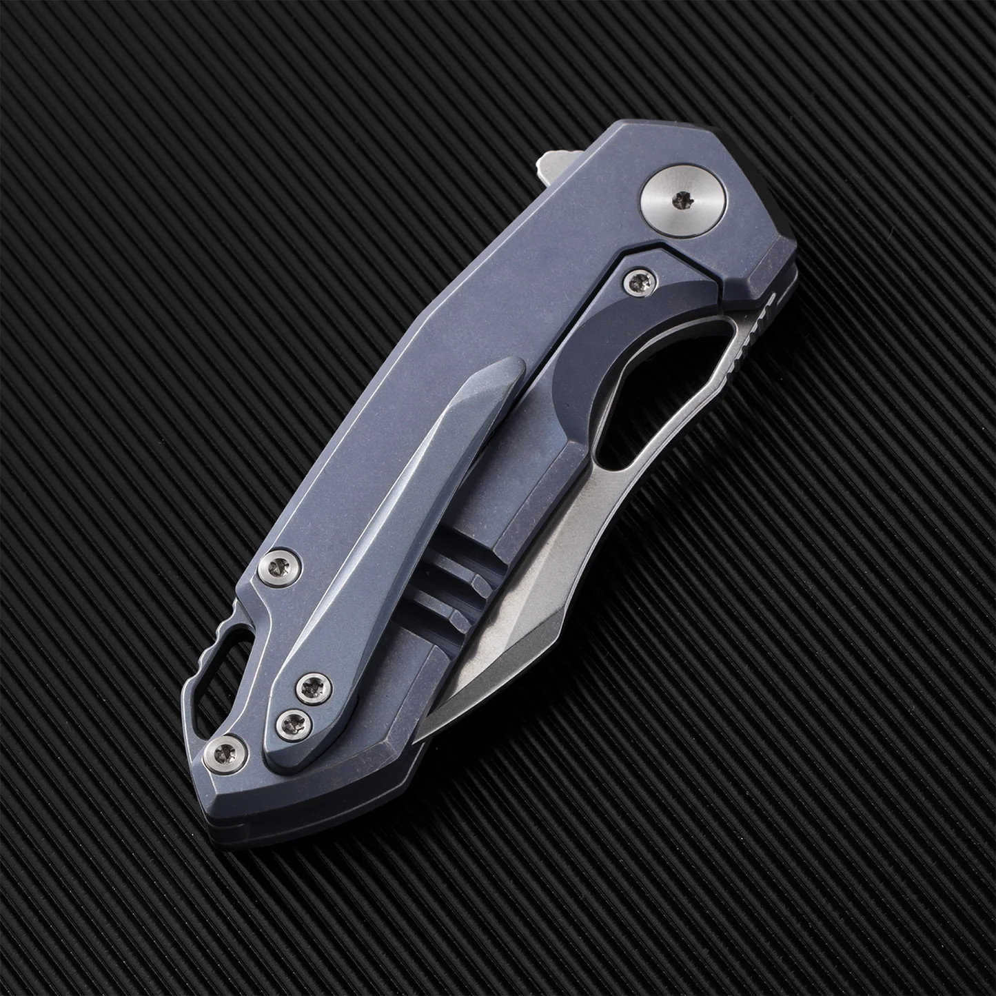 FerraMonster Glideman Folder STN WSH M390 Blade Blue STN WSH Titanium Handle FM23003 - A View 12