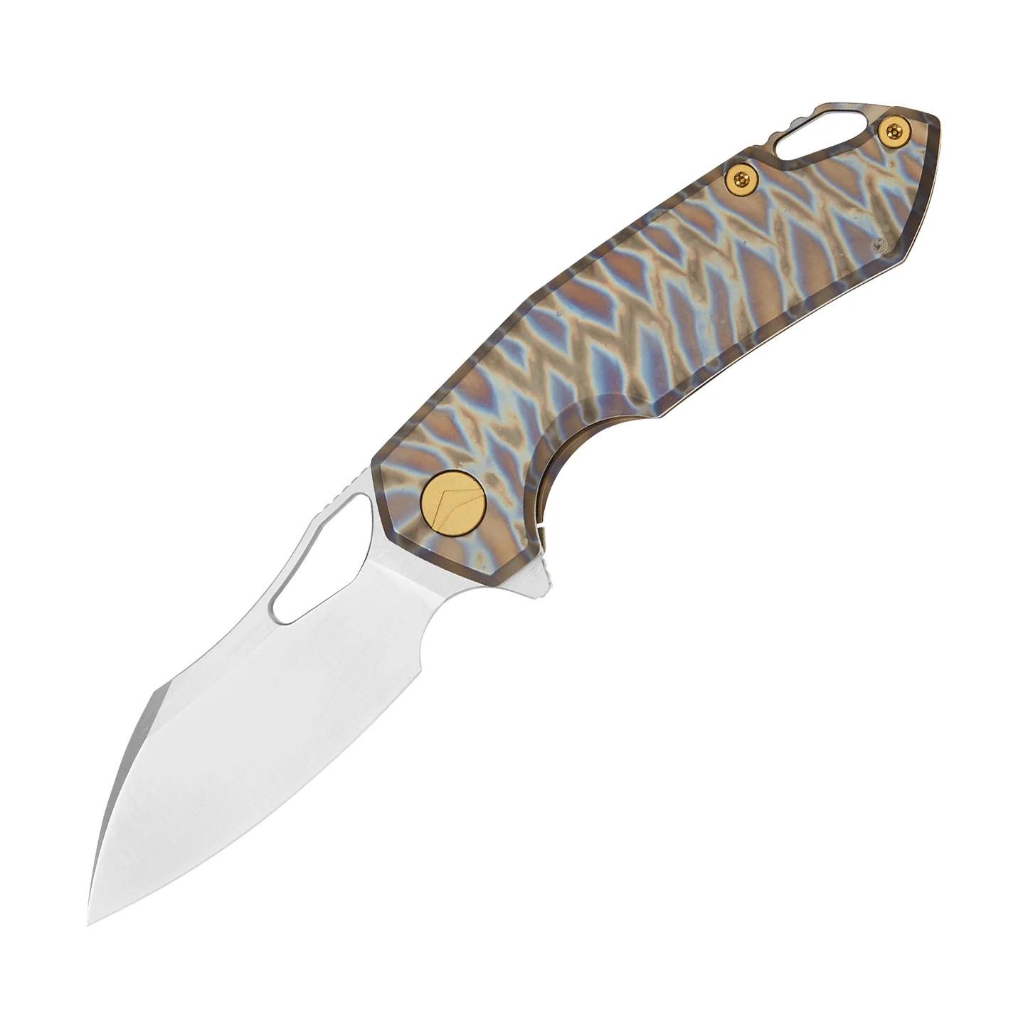 Ferramonster Glideman Folder Satin M390 Blade Tiger Stripe Pattern Flamed TI Handle View 1