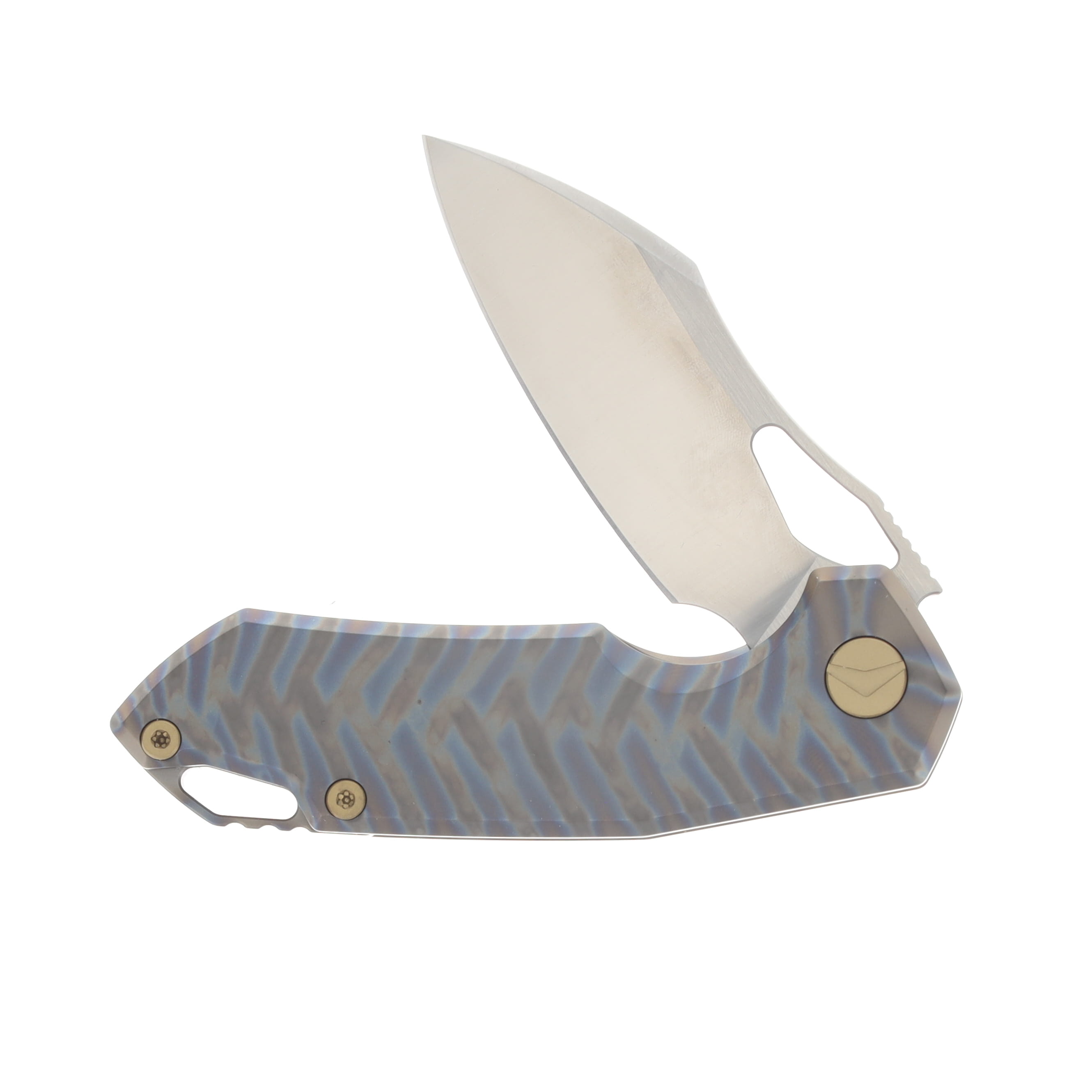 Ferramonster Glideman Folder Satin M390 Blade Tiger Stripe Pattern Flamed TI Handle FM23003 - D View 3