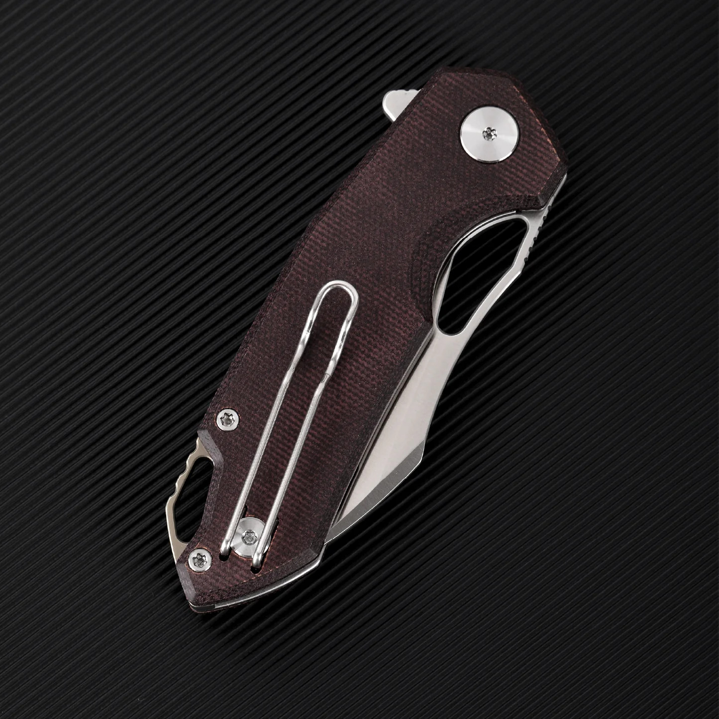 Ferramonster Glideman Folder Satin 154CM Blade Red Canvas Micarta Handle View 3