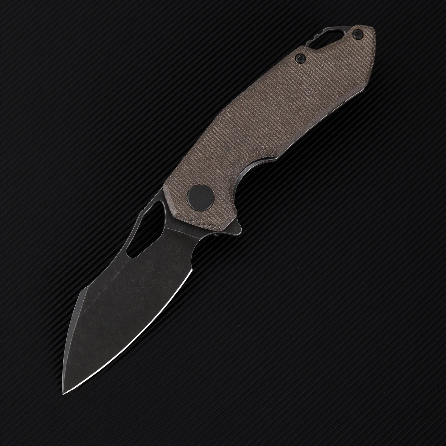 Ferramonster Glideman Folder Black STN WSH 154CM Blade OD Green Canvas Micarta Handle View 2