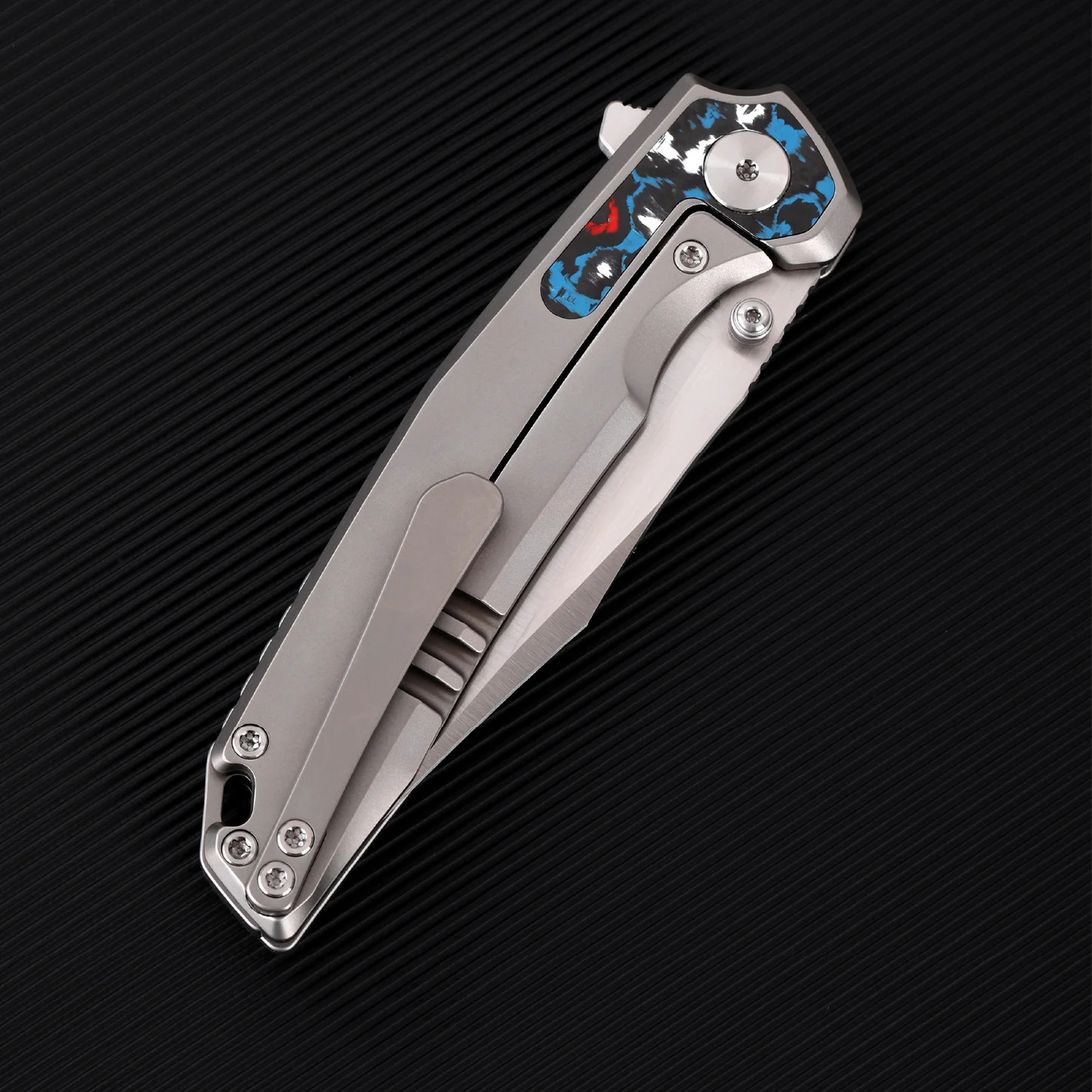 Ferramonster Valken Folder Belt Satin M390 Blade TI W/Nebula FatCarbon Fiber Inlay Handle FM23005 - A View 11