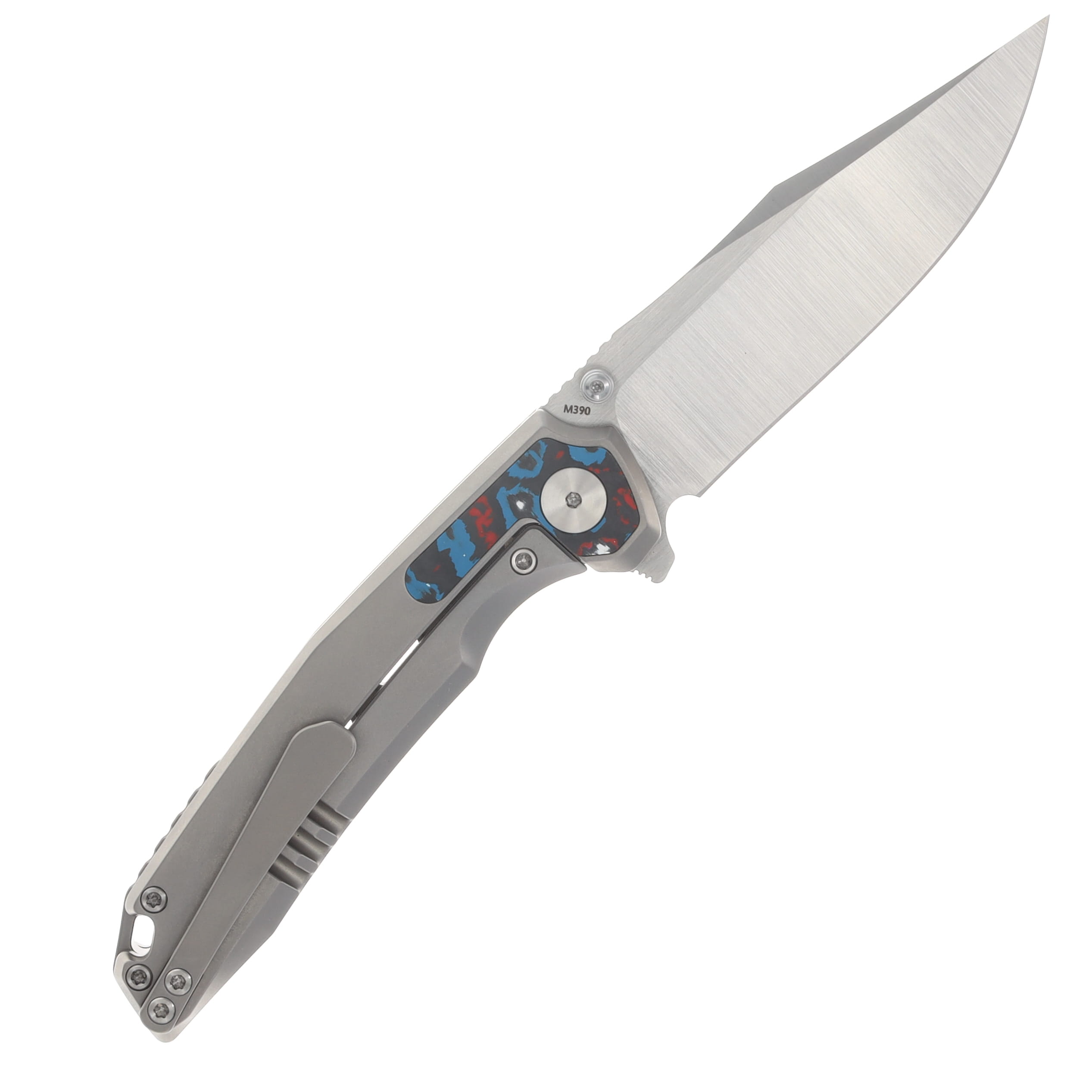 Ferramonster Valken Folder Belt Satin M390 Blade TI W/Nebula FatCarbon Fiber Inlay Handle FM23005 - A View 2