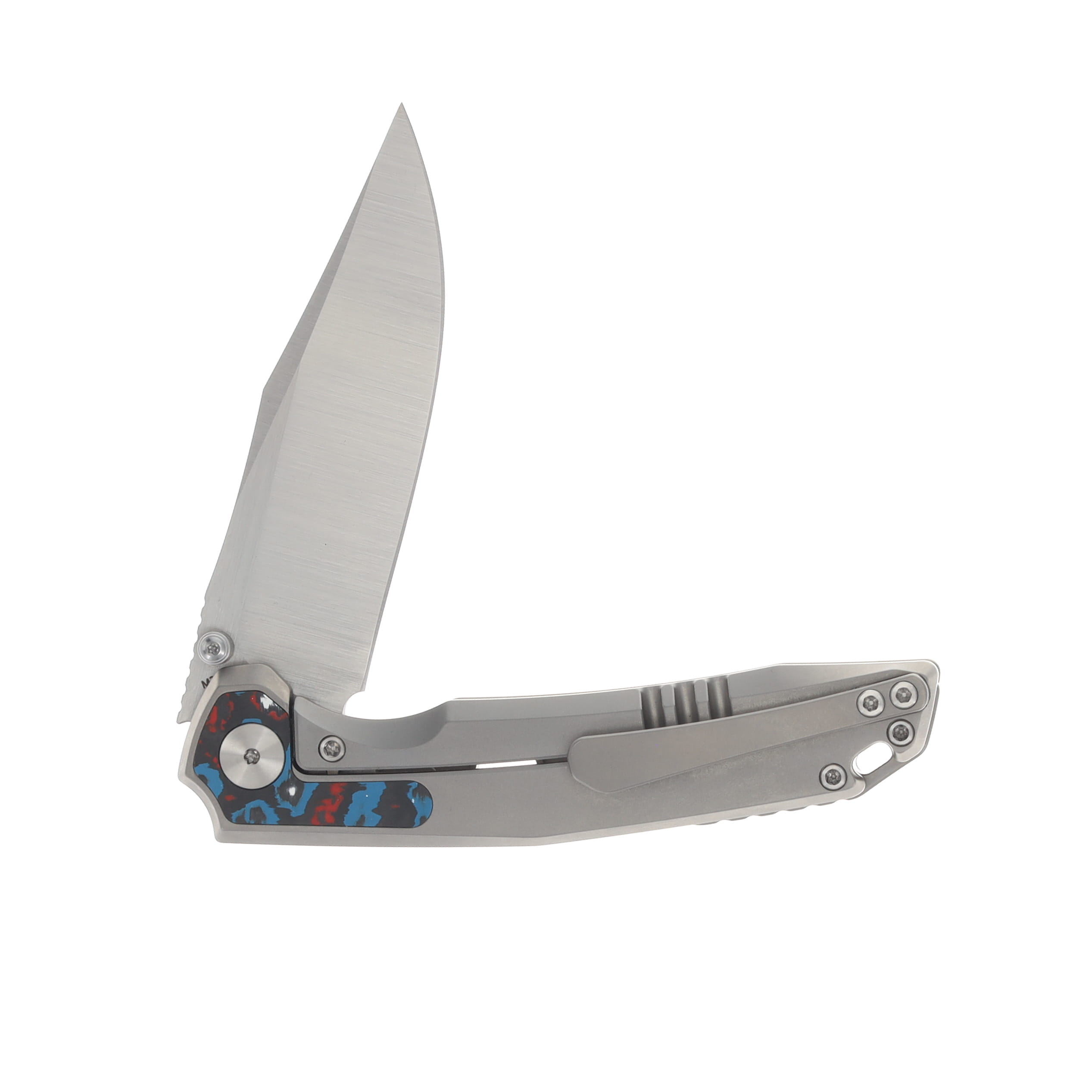 Ferramonster Valken Folder Belt Satin M390 Blade TI W/Nebula FatCarbon Fiber Inlay Handle FM23005 - A View 4