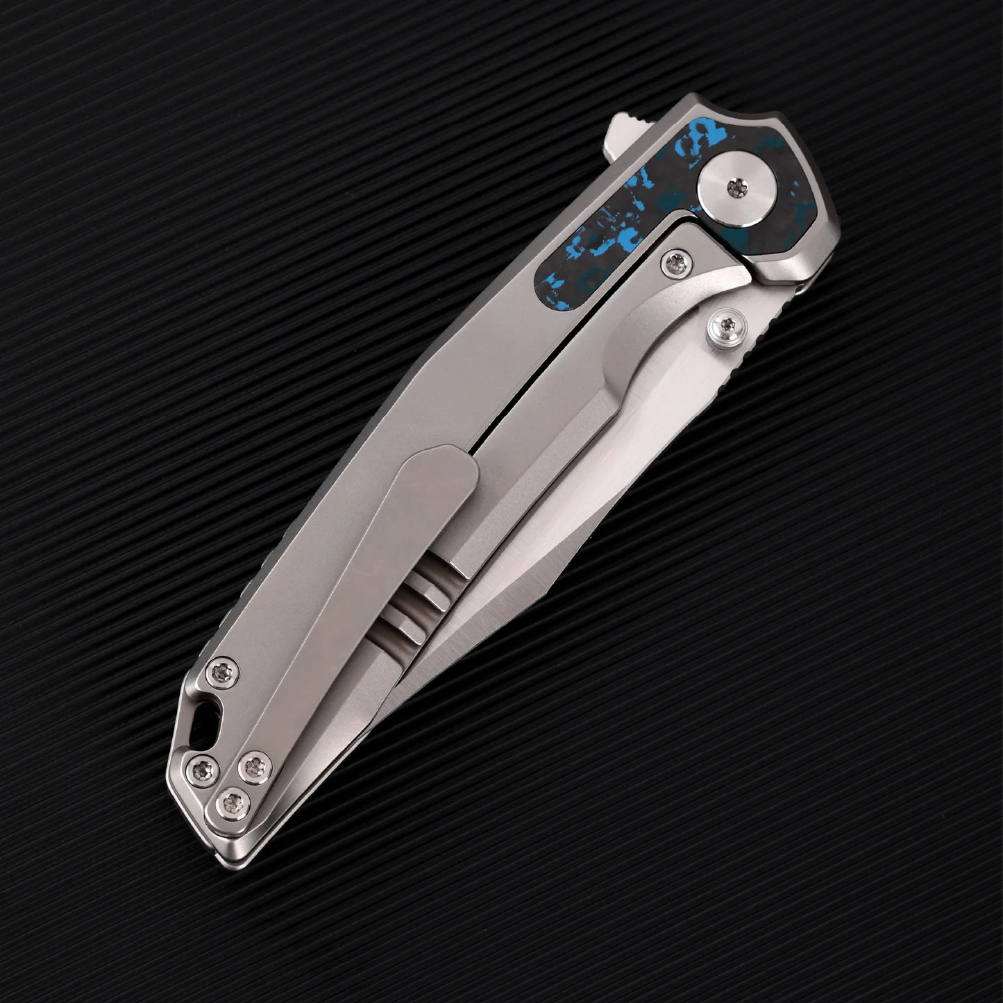 Ferramonster Valken Folder Belt Satin M390 Blade TI W/Arctic Storm FatCarbon Fiber Inlay Handle FM23005 - B View 11