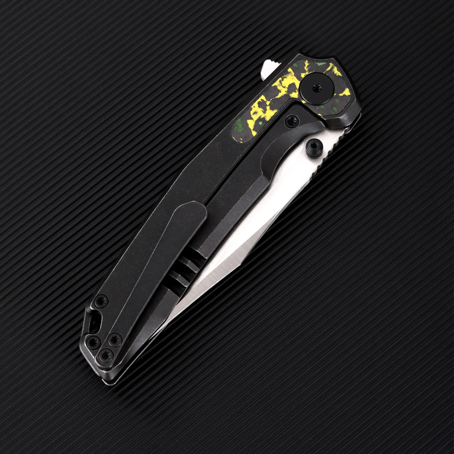 Ferramonster Valken Folder Belt Satin M390 Blade TI W/Toxic Storm FatCarbon Fiber Inlay Handle FM23005 - D View 11
