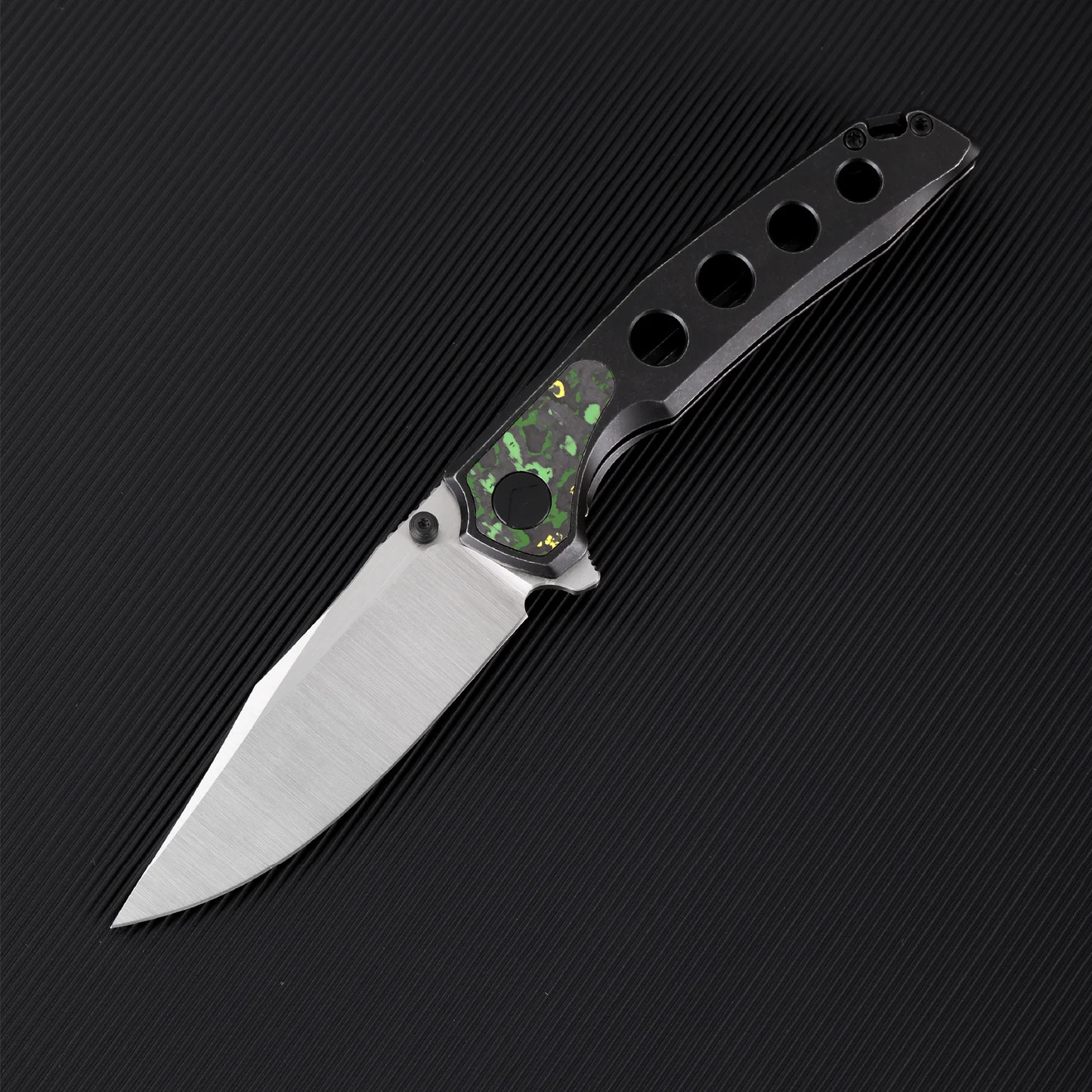 Ferramonster Valken Folder Belt Satin M390 Blade TI W/Toxic Storm FatCarbon Fiber Inlay Handle FM23005 - D View 10