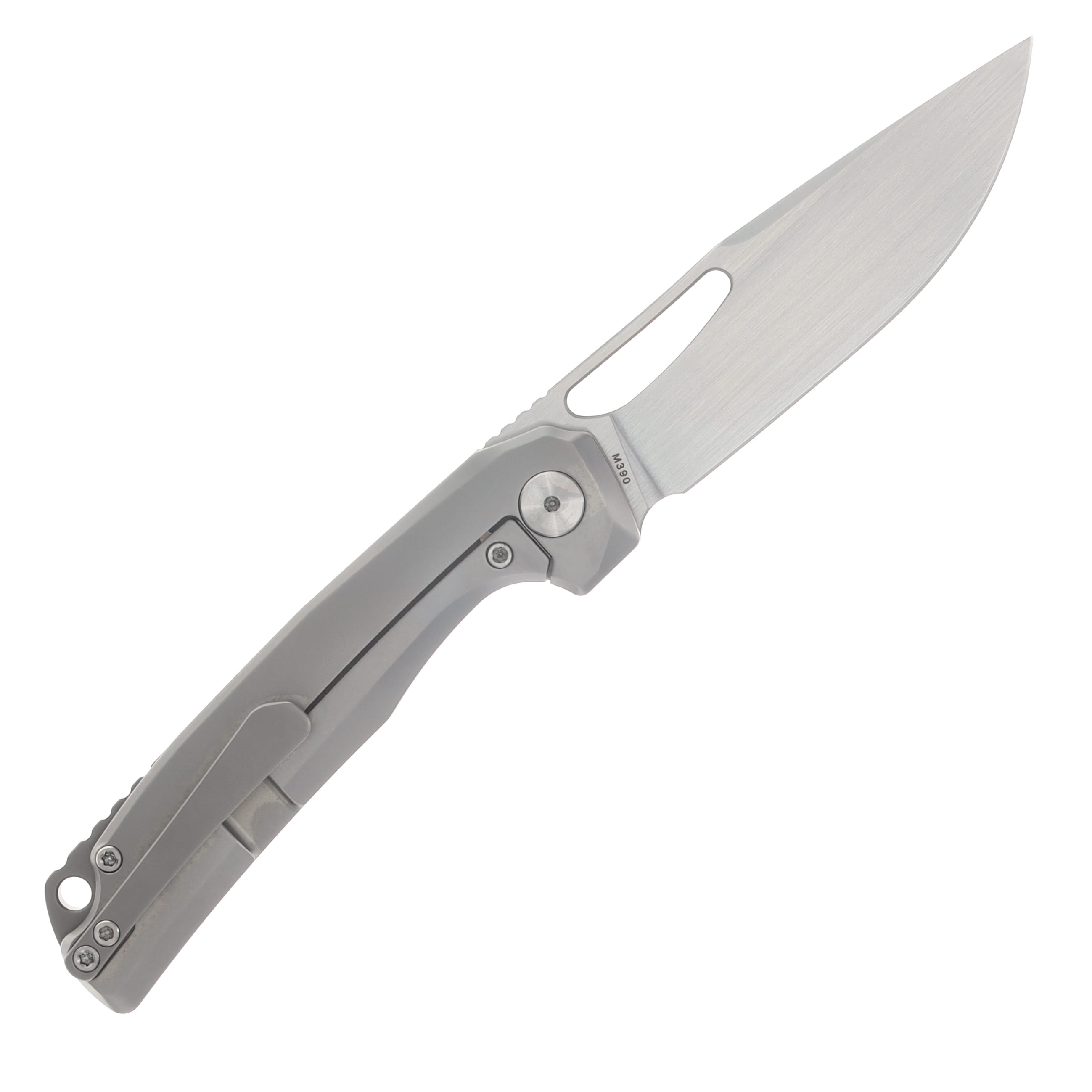 Ferramonster Ferrox Folder Hand Rubbed Satin M390 Blade Grey TI Handle FM23006 - A View 2