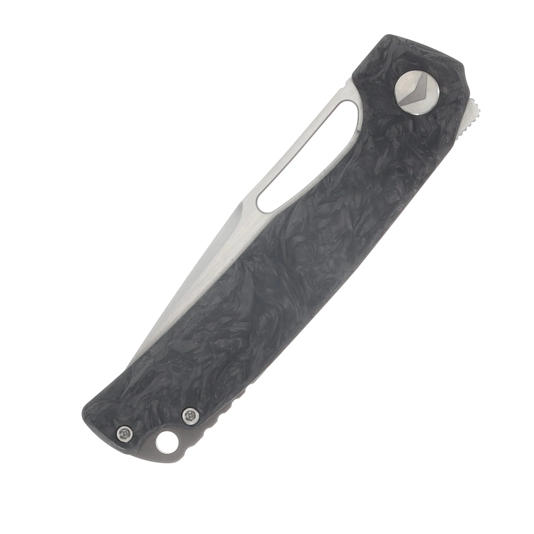 Ferramonster Ferrox Folder Hand Rubbed Satin M390 Blade Dark Matter Black FatCabon Fiber-TI Handle View 6