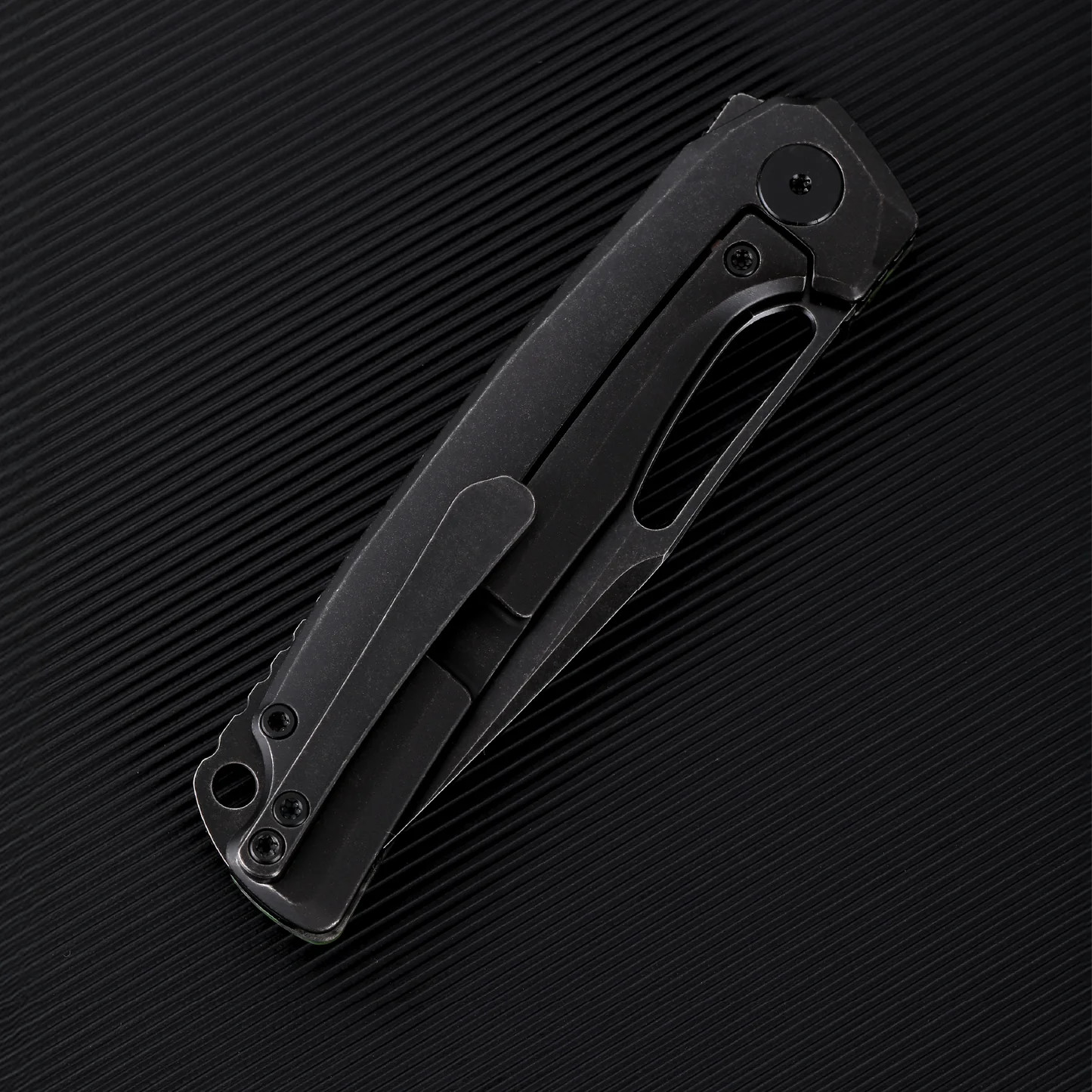 Ferramonster Ferrox Folder Black STN WSH M390 Blade Dark Matter Green FatCabon Fiber-TI Handle FM23006 - C View 11
