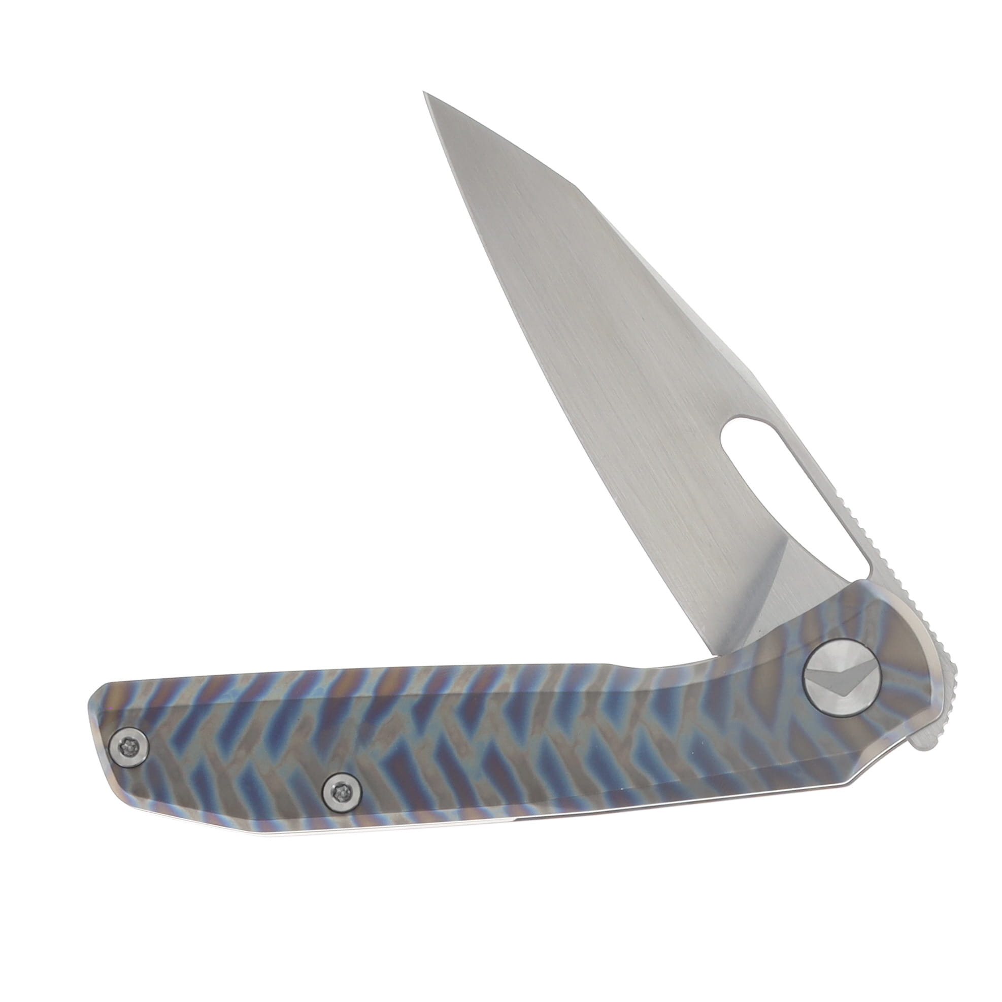 Ferramonster Xandros Folder Hand Rubbed Satin S90V Blade Tiger Stripe Pattern Flamed TI HandleFM23007-C View 3